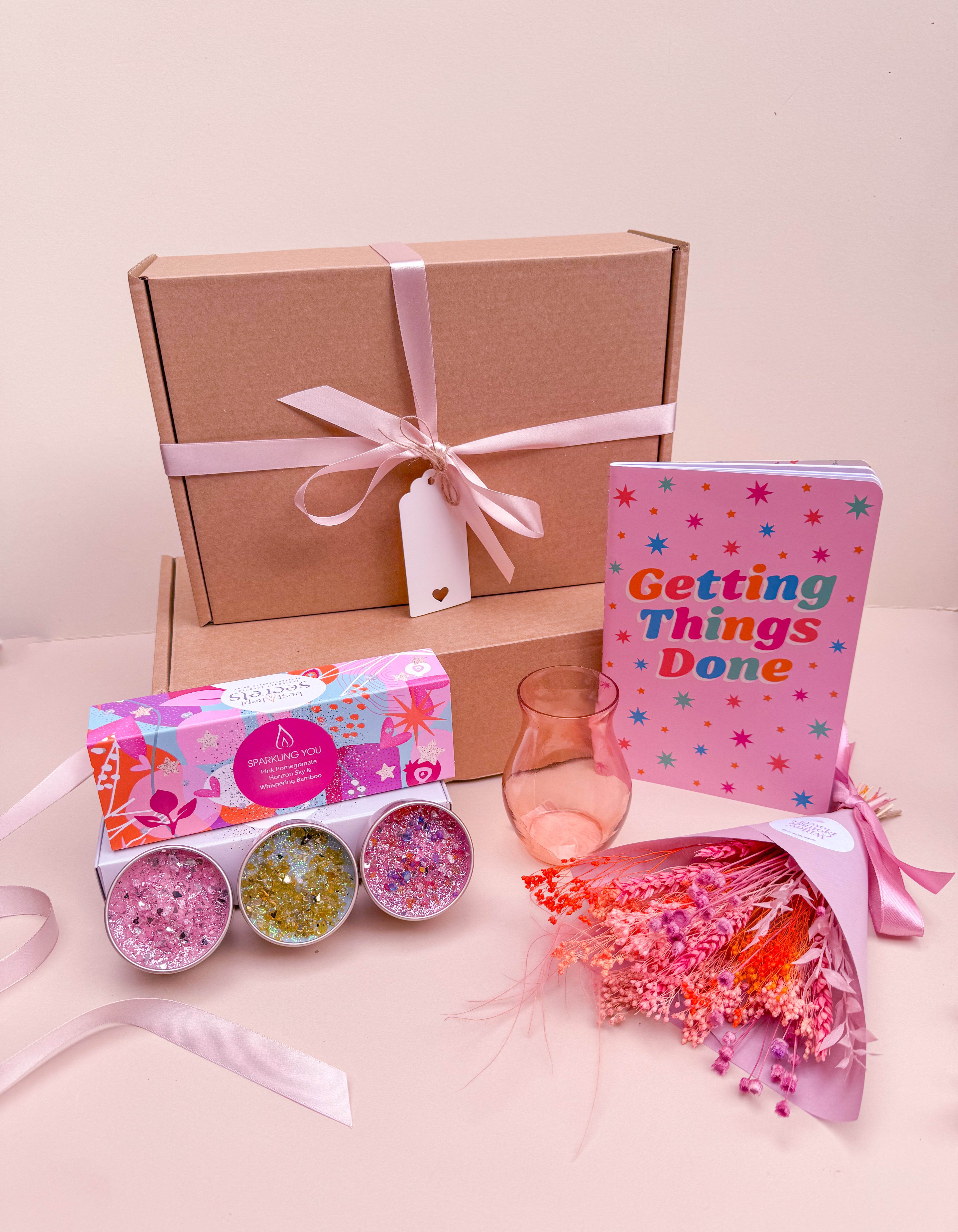 Pink Dried Flower Gift Hamper with Candles image 5