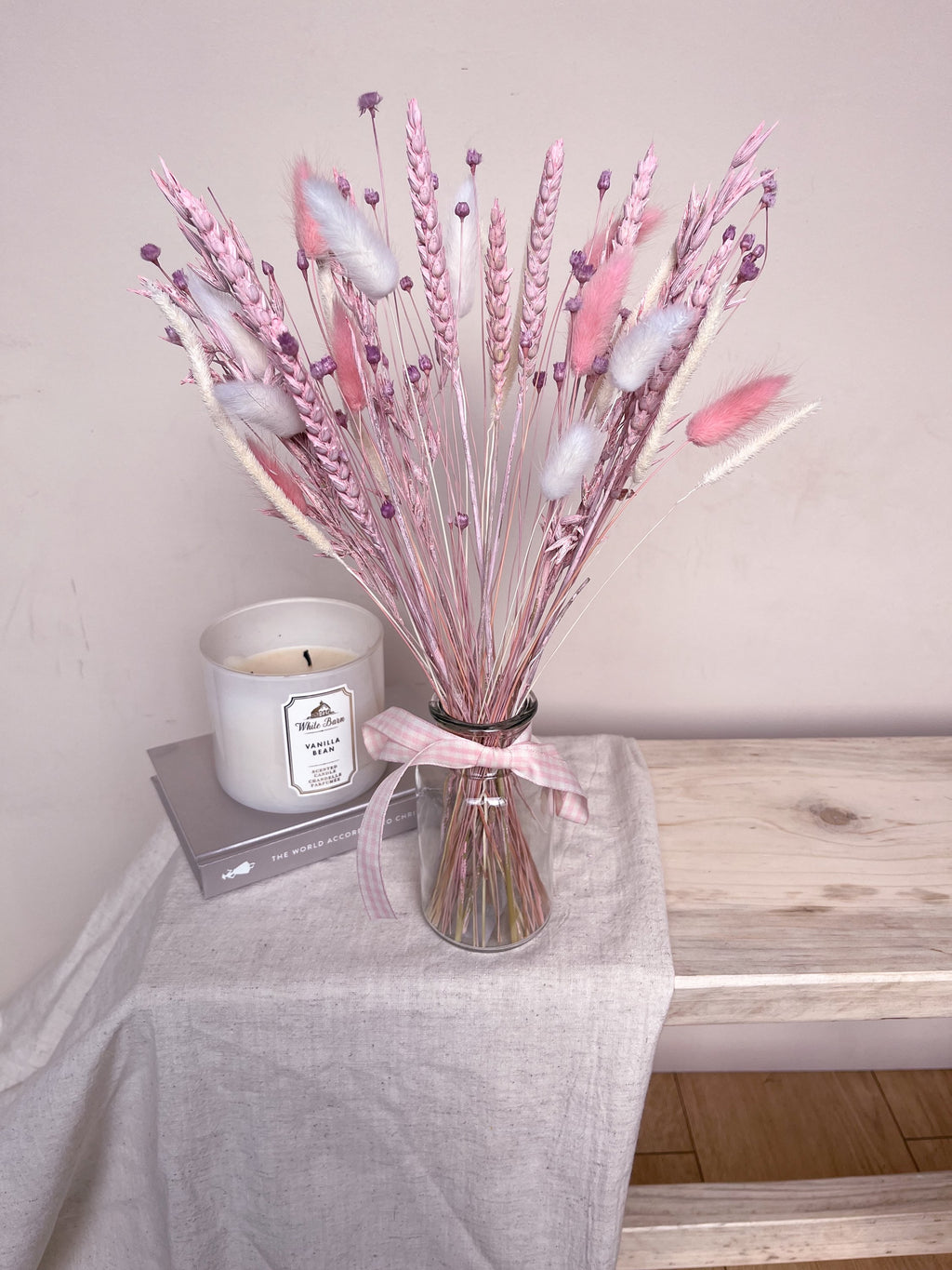 Pink Dried Flowers with Vase image 1