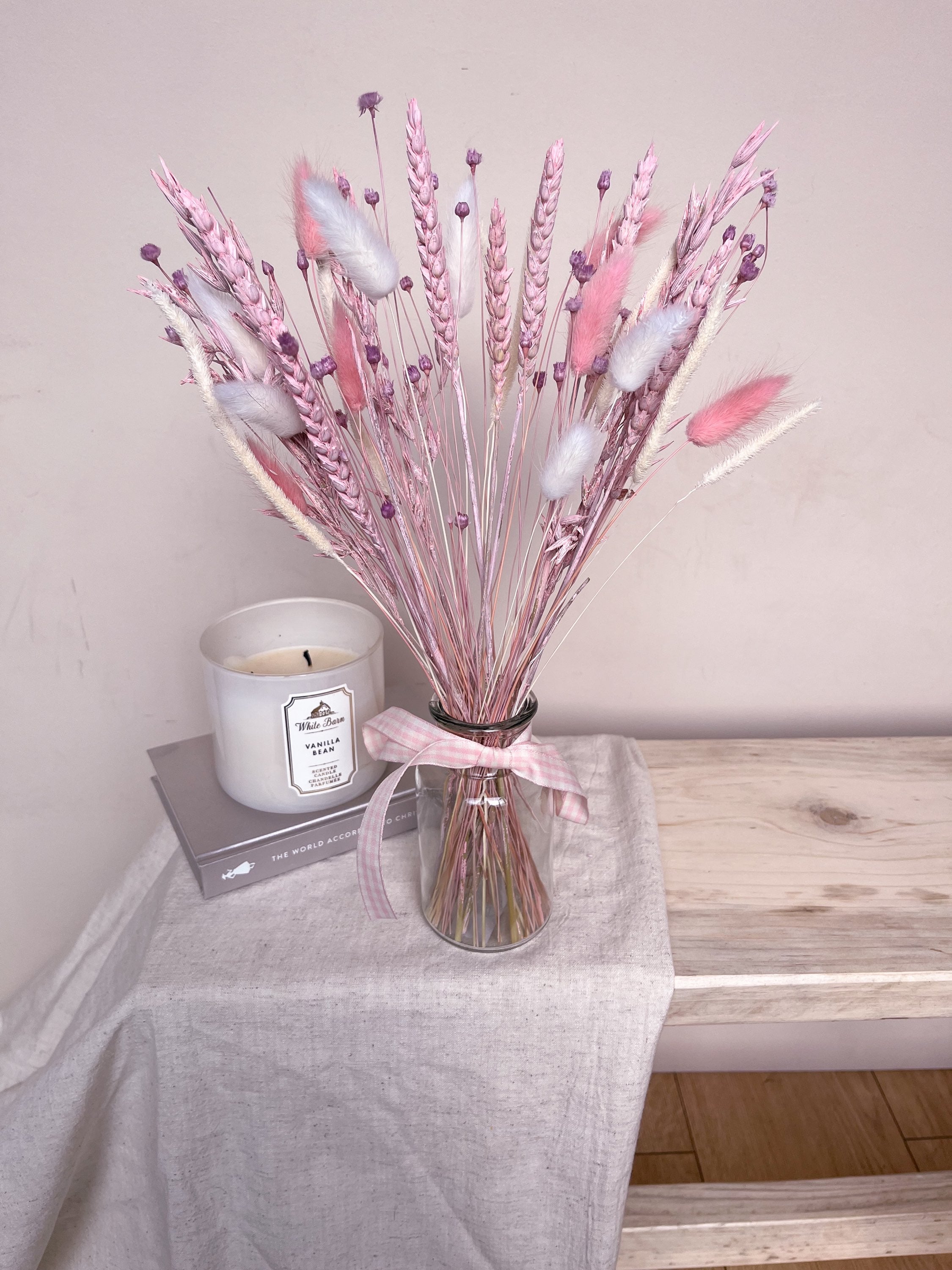Pink Dried Flowers with Vase image 1