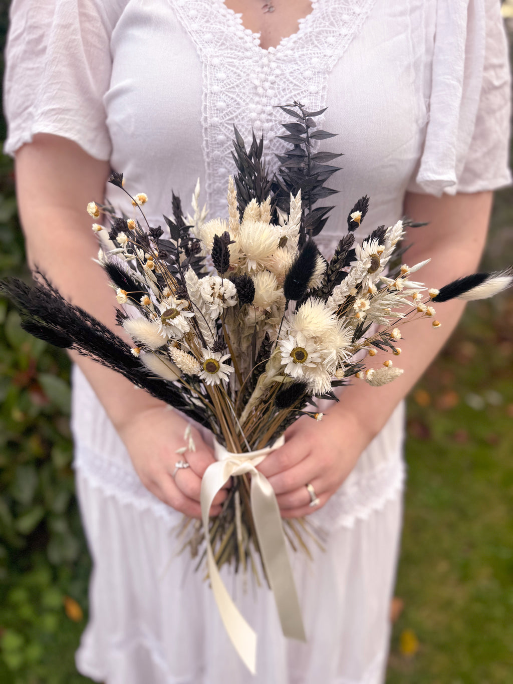 Black and White Wedding Dried Flower Bouquet image 0