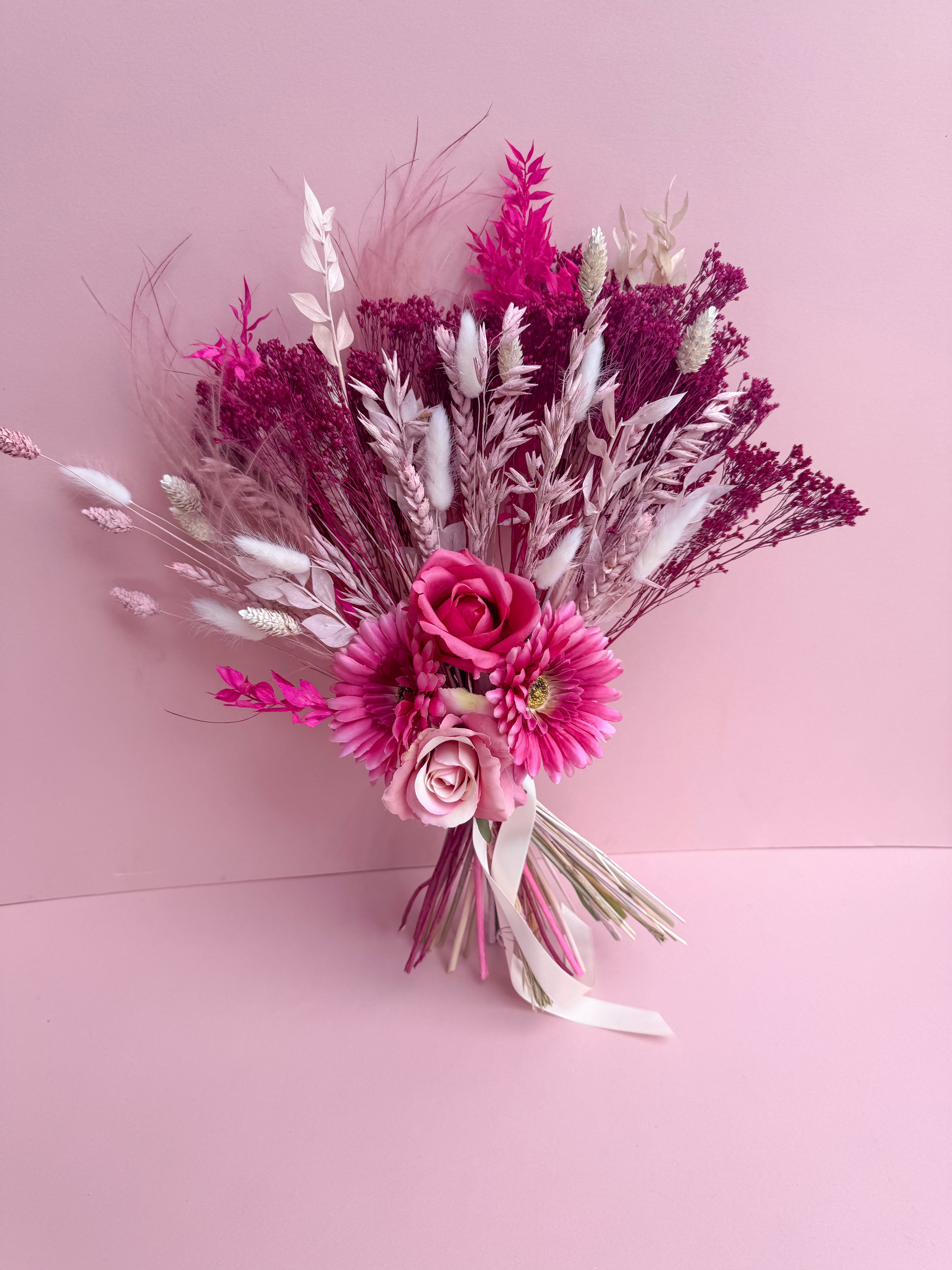 Hot Pink Bridal Bouquet with Artificial Flowers image 5