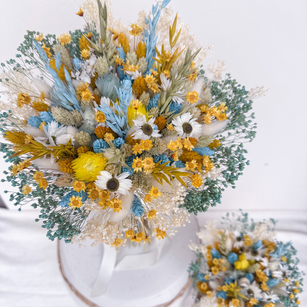 Summer Sunshine | Blue and Yellow Dried Flower Bouquet image 0