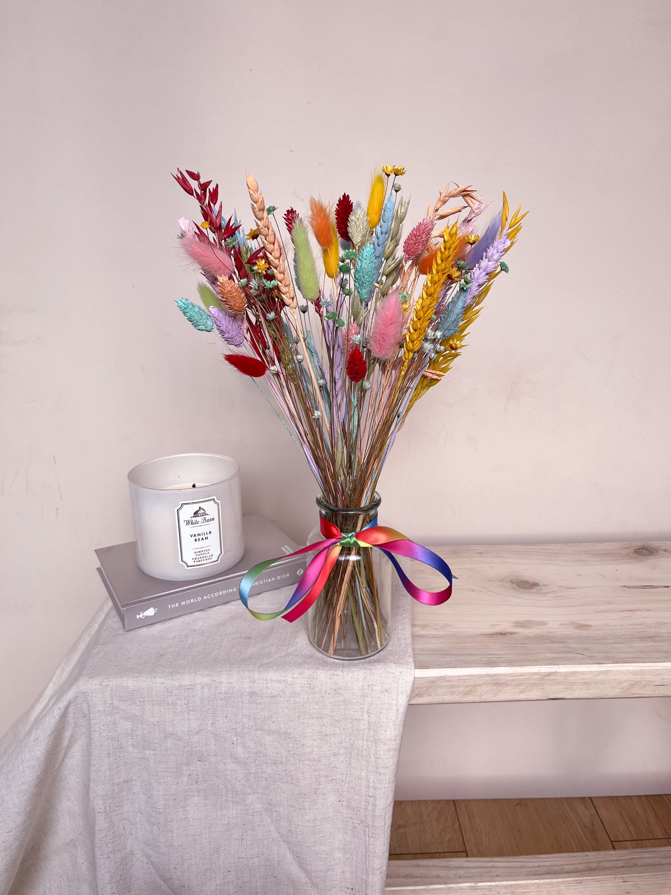 Rainbow Dried Flowers with Vase image 0