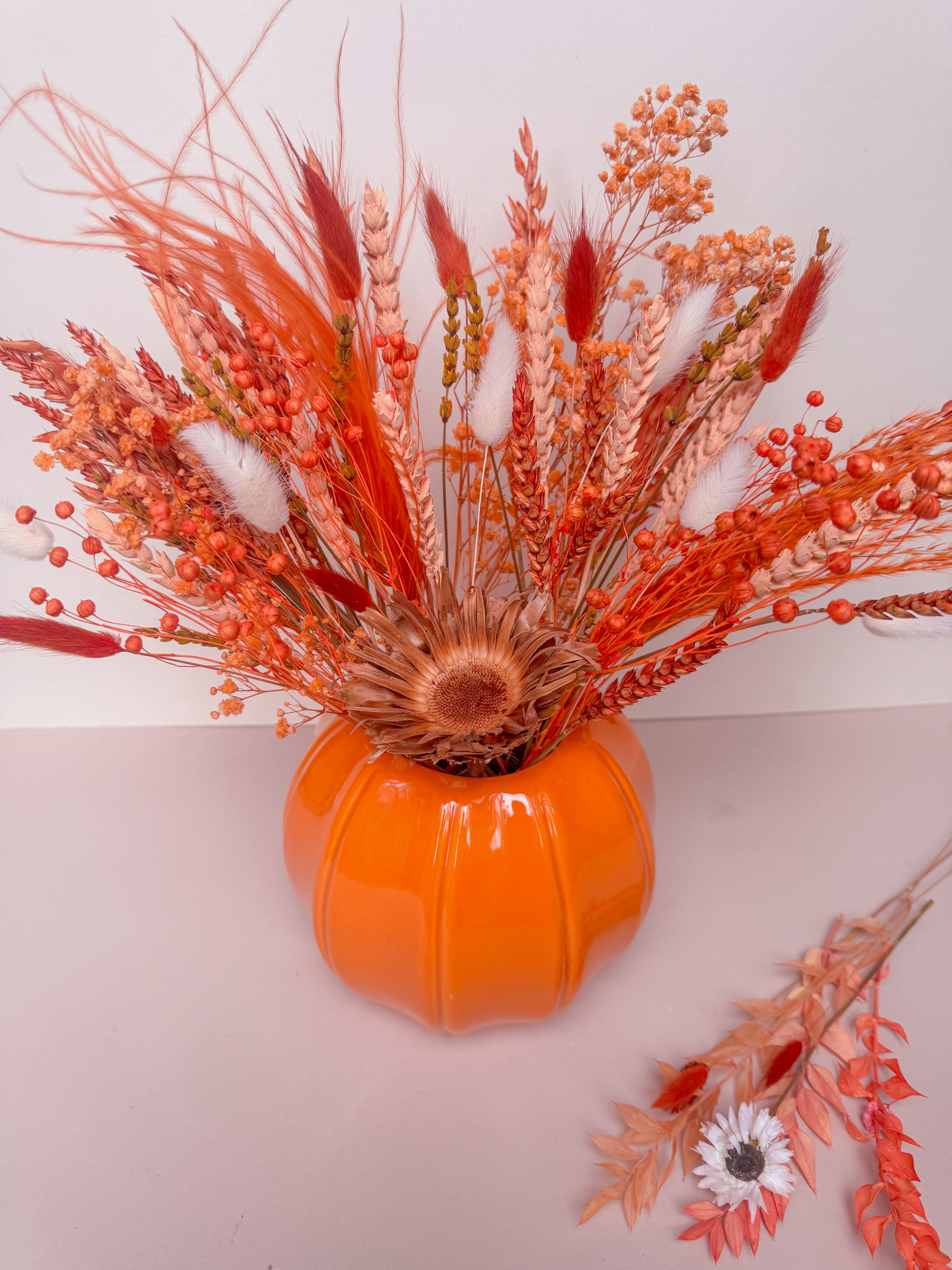 Burnt Orange Dried Flowers with Pumpkin Vase image 2