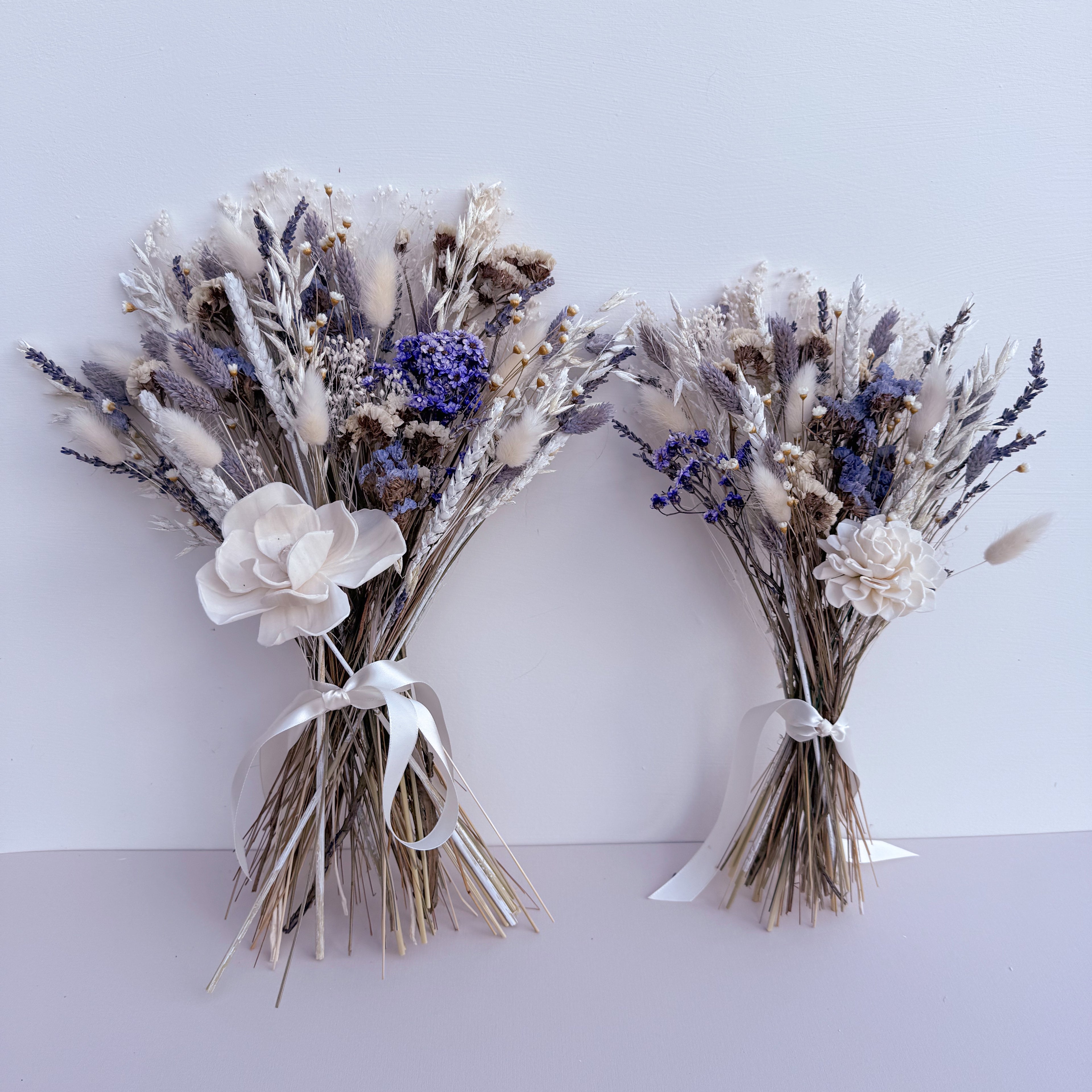 White Dried Flower Arrangement with Lavender image 4