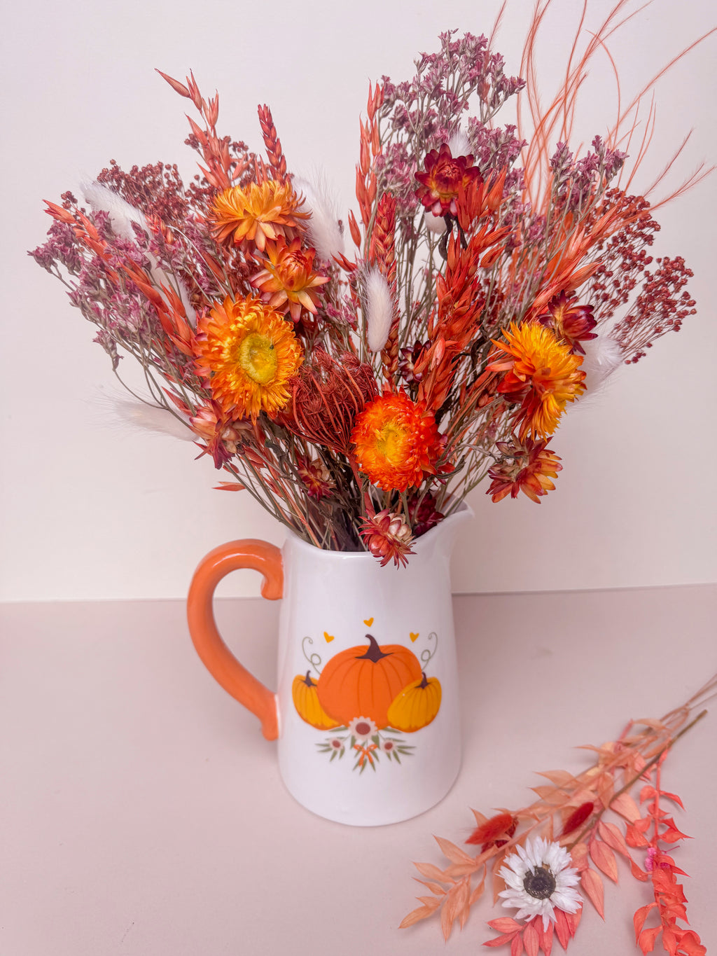 Autumn Dried Flower Arrangement with Pumpkin Jug Vase image 2