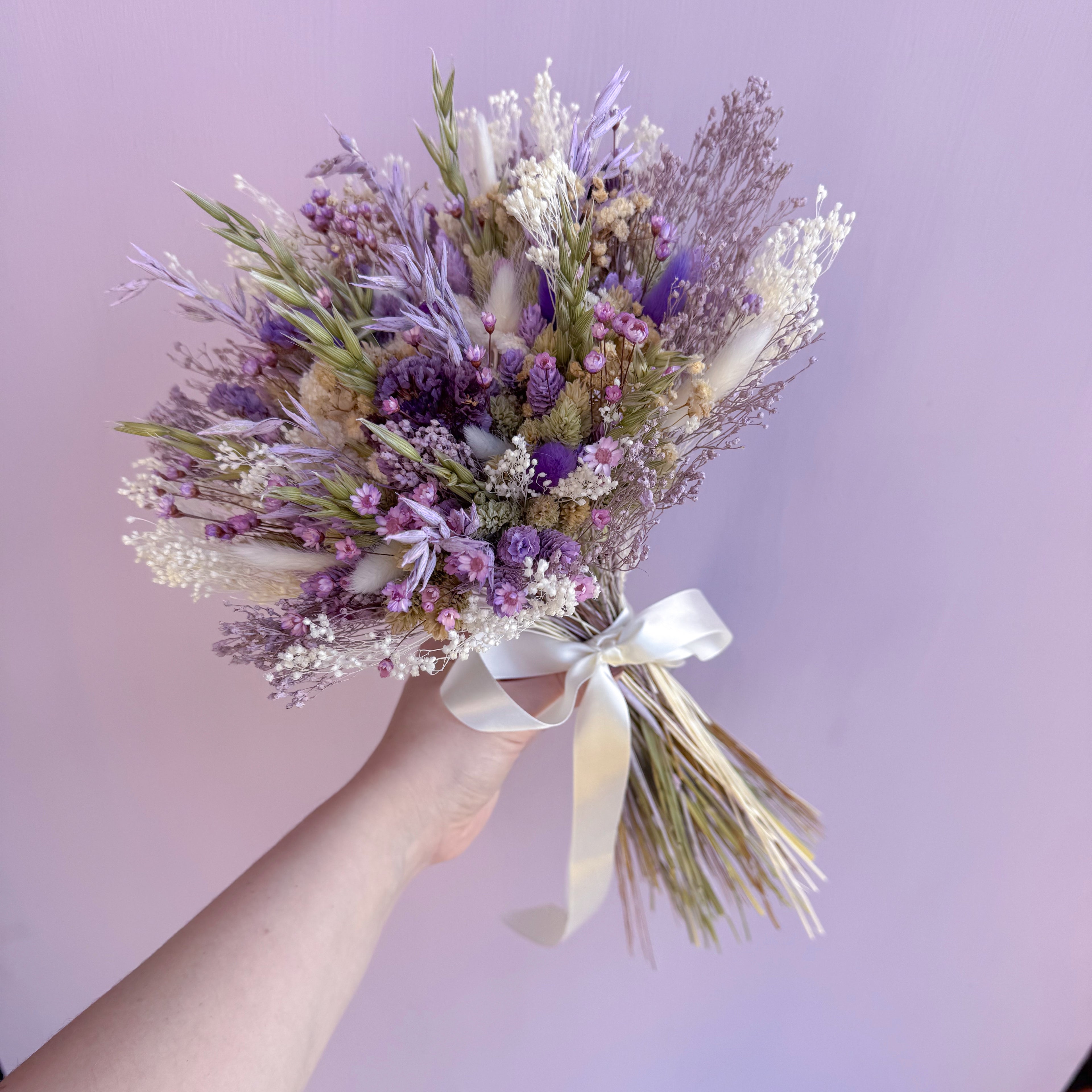Lilac and Green Dried Flower Bouquet image 7