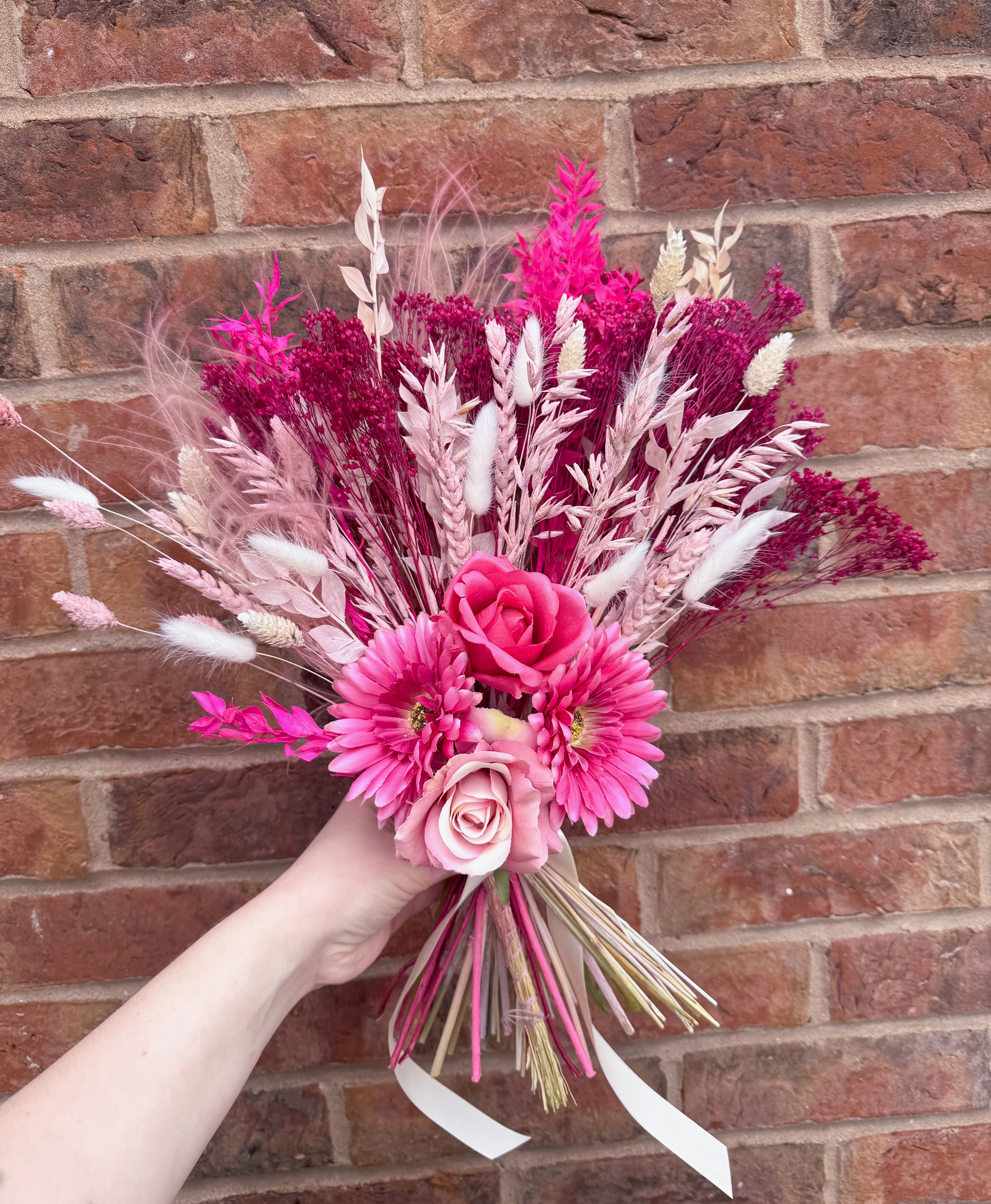 Hot Pink Bridal Bouquet with Artificial Flowers image 1