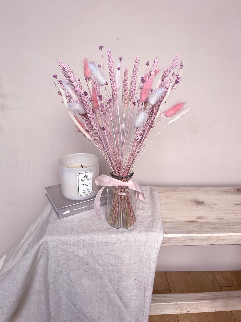 Pink Dried Flowers with Vase image 2