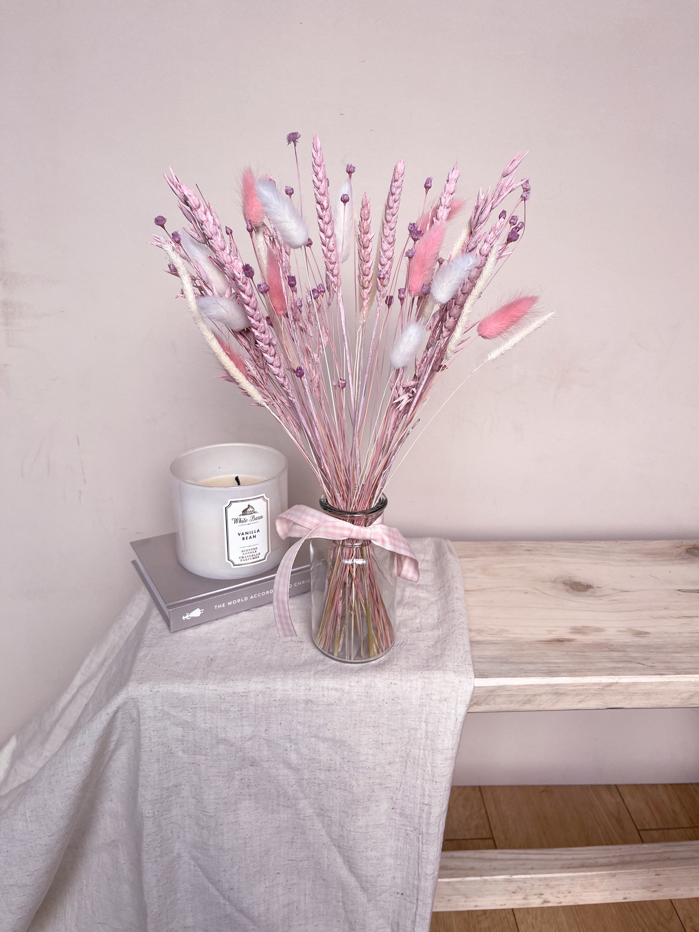 Pink Dried Flowers with Vase image 2