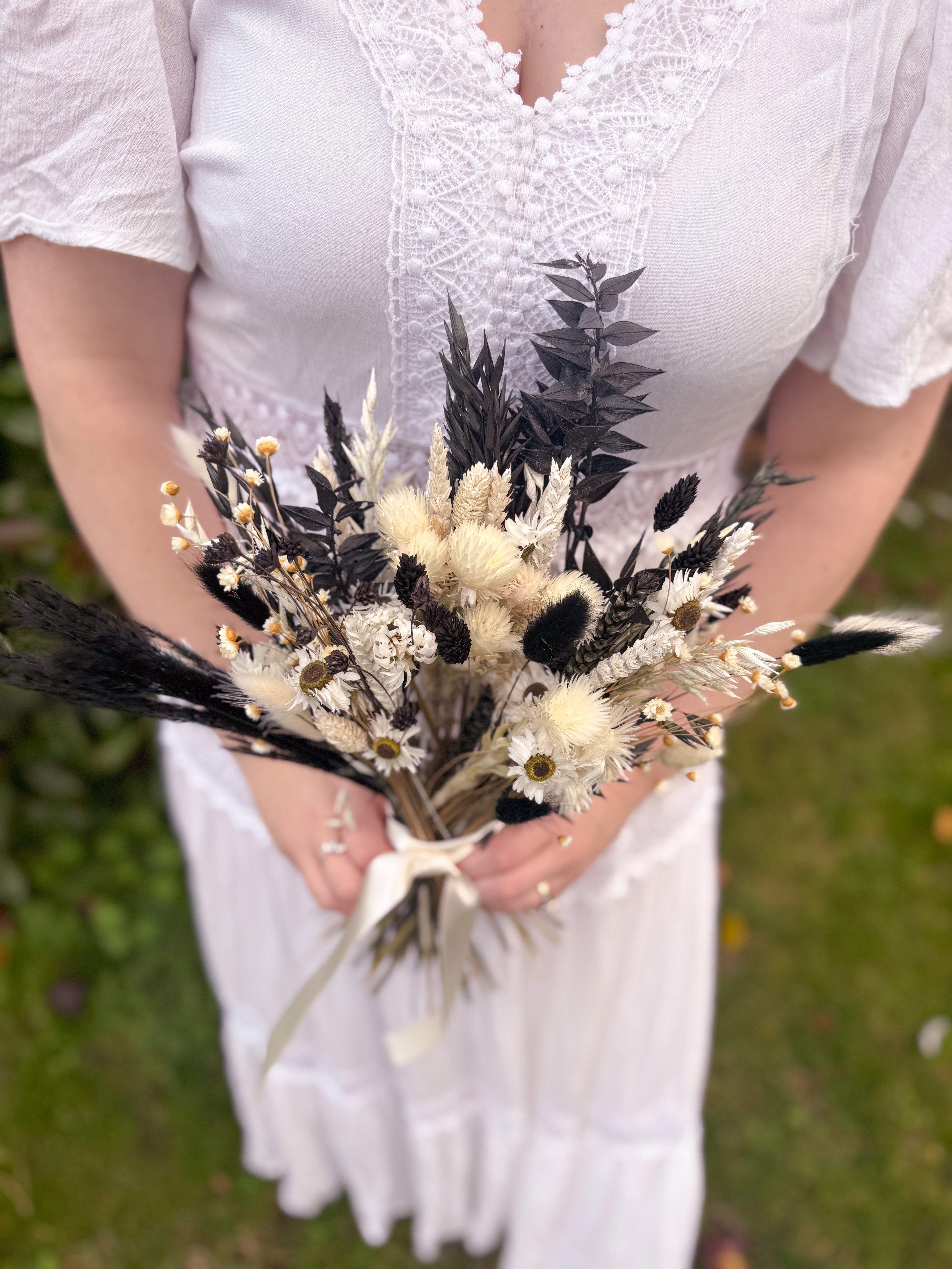 Black and White Wedding Dried Flower Bouquet image 1