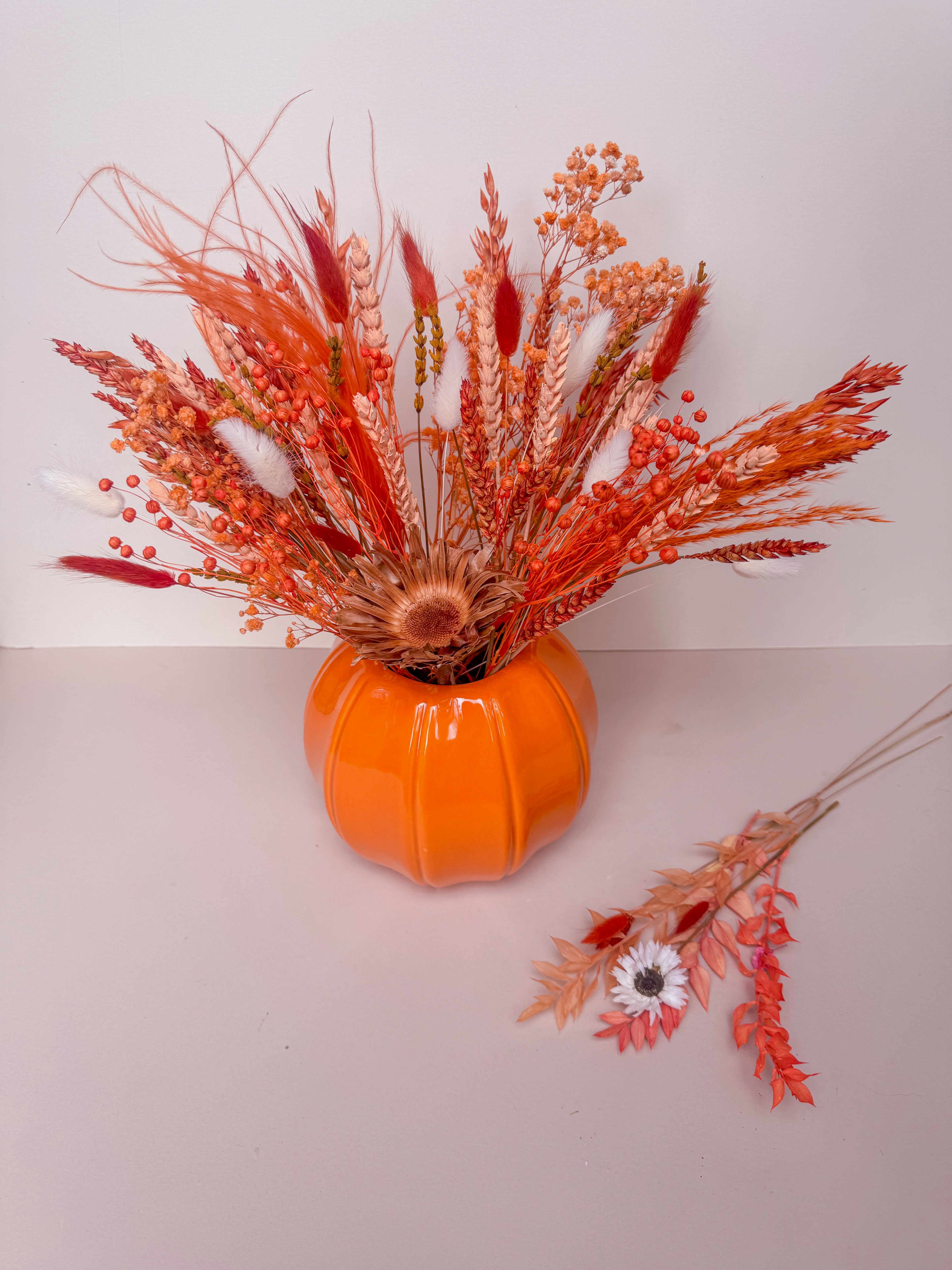 Burnt Orange Dried Flowers with Pumpkin Vase image 1