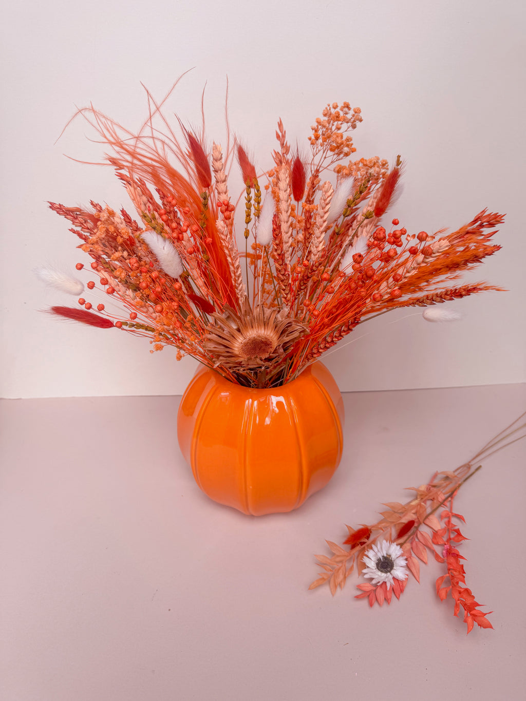 Burnt Orange Dried Flowers with Pumpkin Vase image 0
