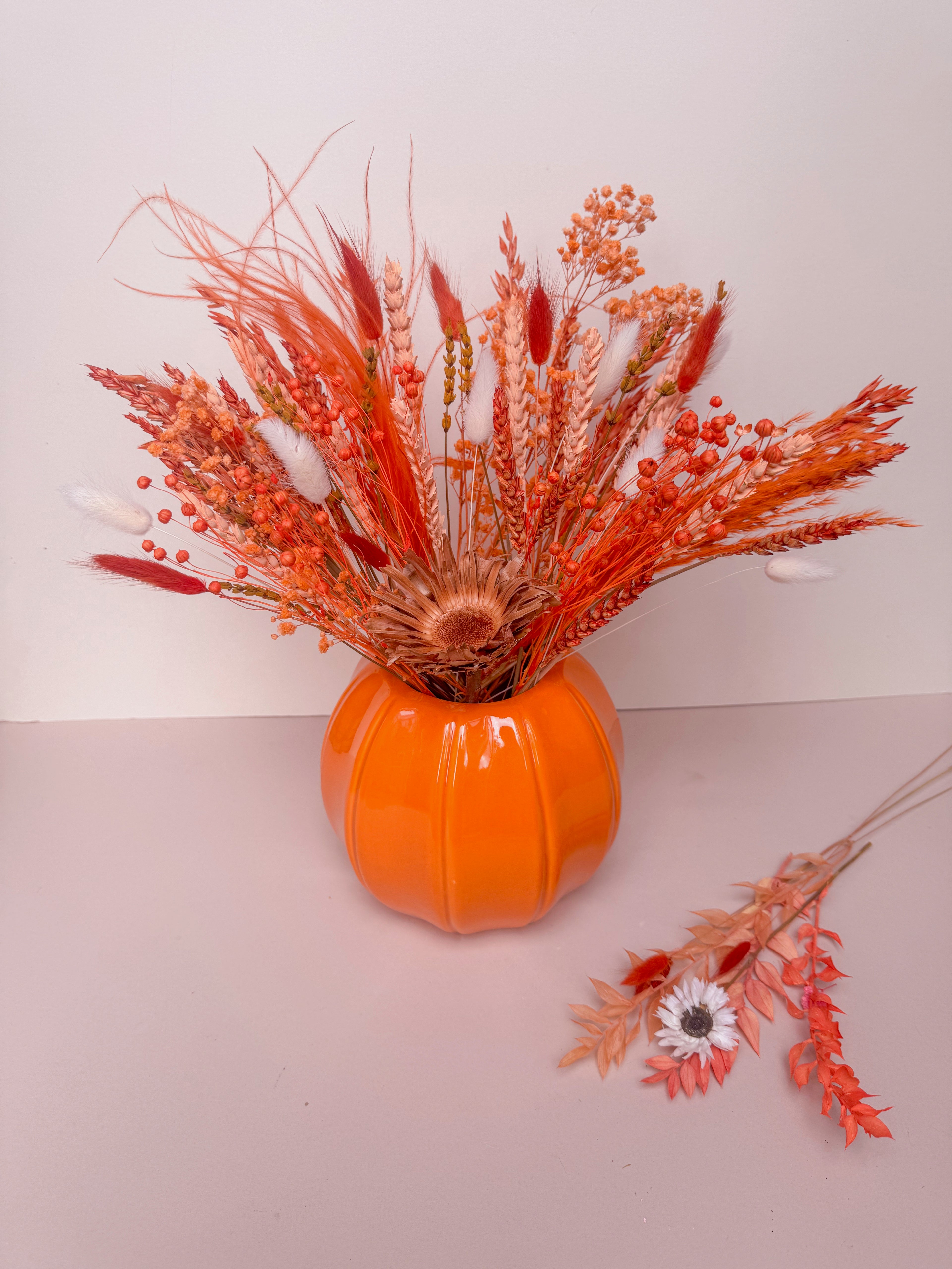 Burnt Orange Dried Flowers with Pumpkin Vase image 0