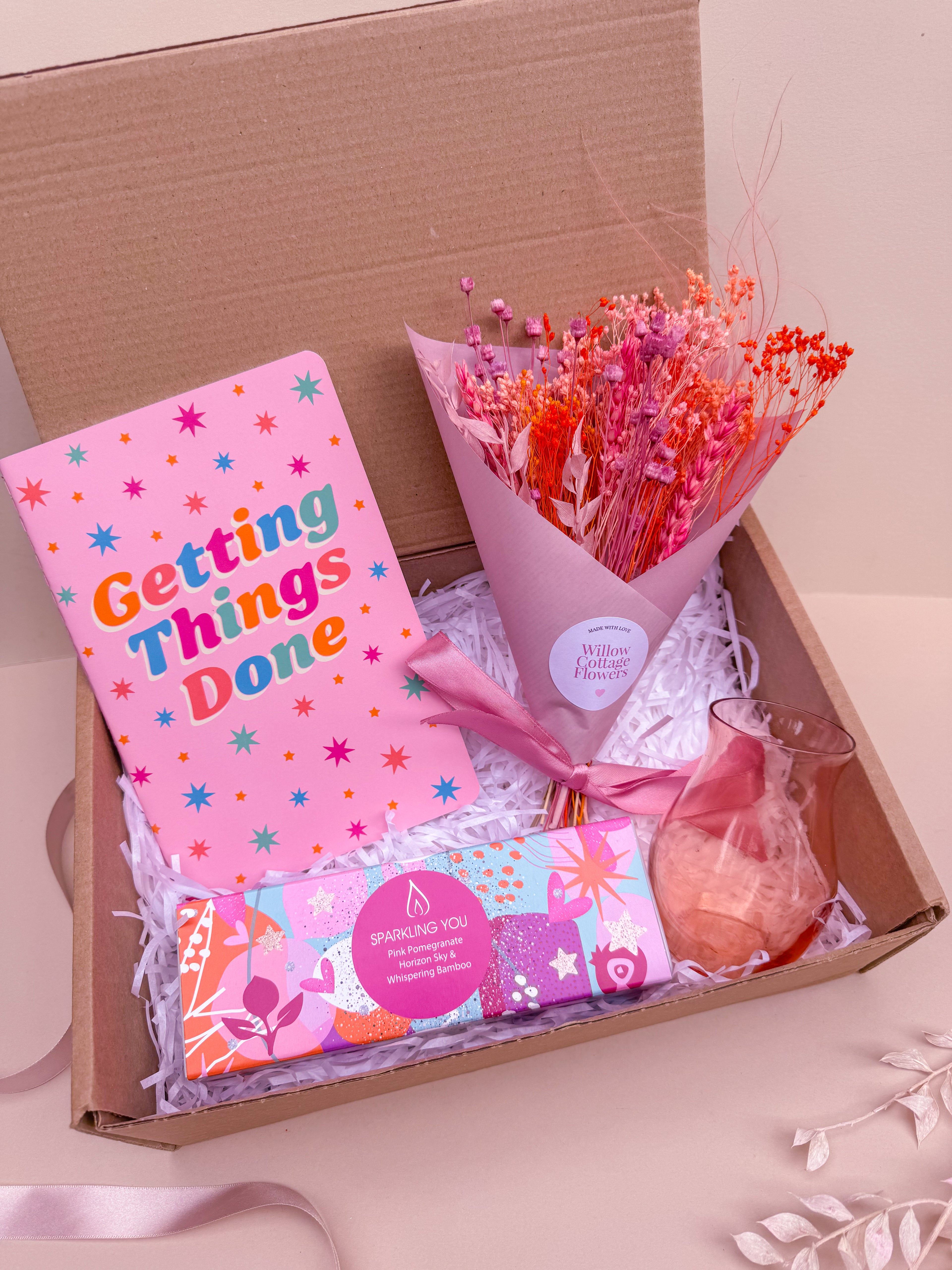 Pink Dried Flower Gift Hamper with Candles image 1