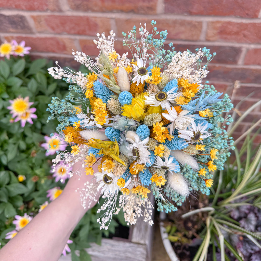 Summer Sunshine | Blue and Yellow Dried Flower Bouquet image 3