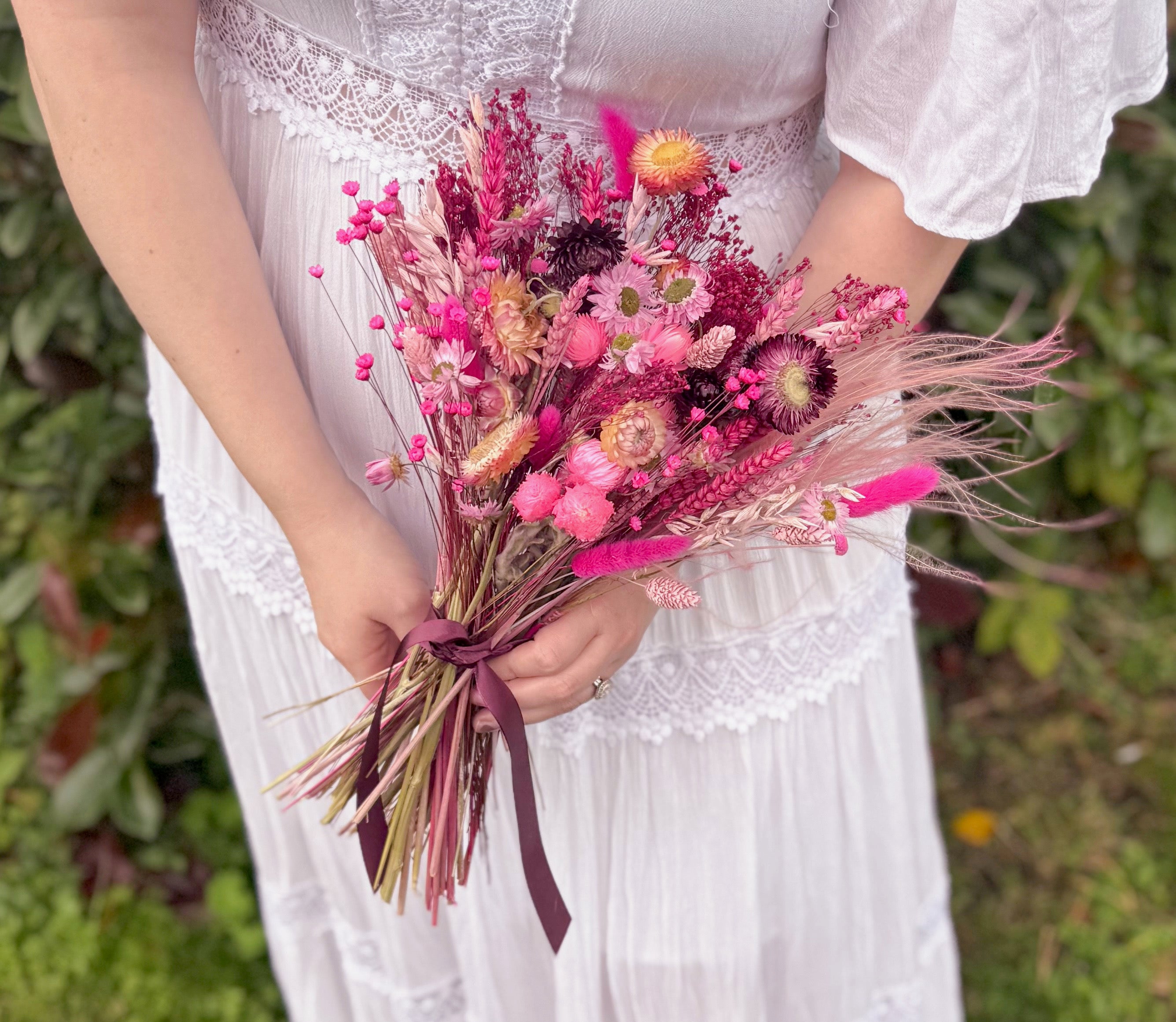 Cerise Wedding Dried Flower Bouquet image 3