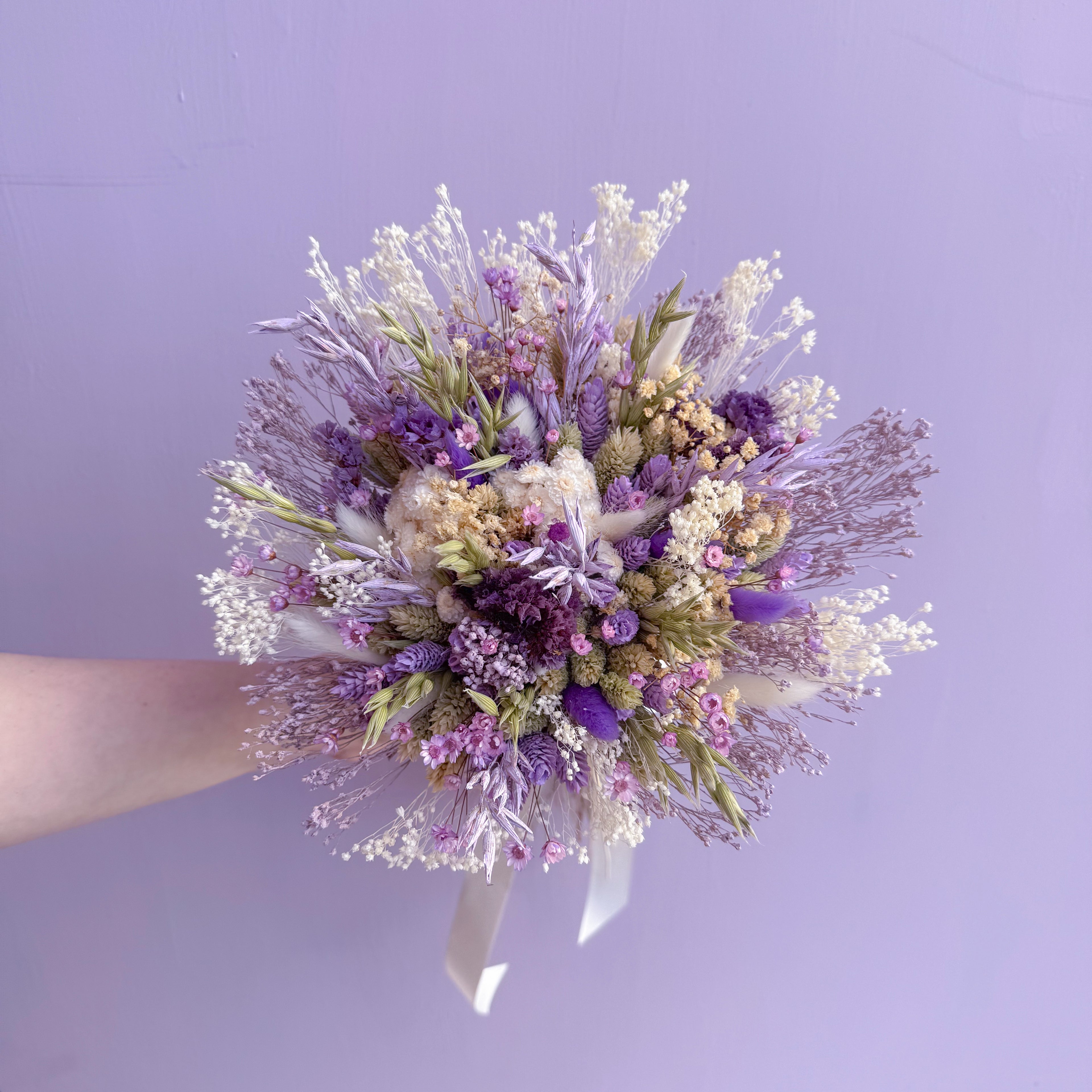 Lilac and Green Dried Flower Bouquet image 5