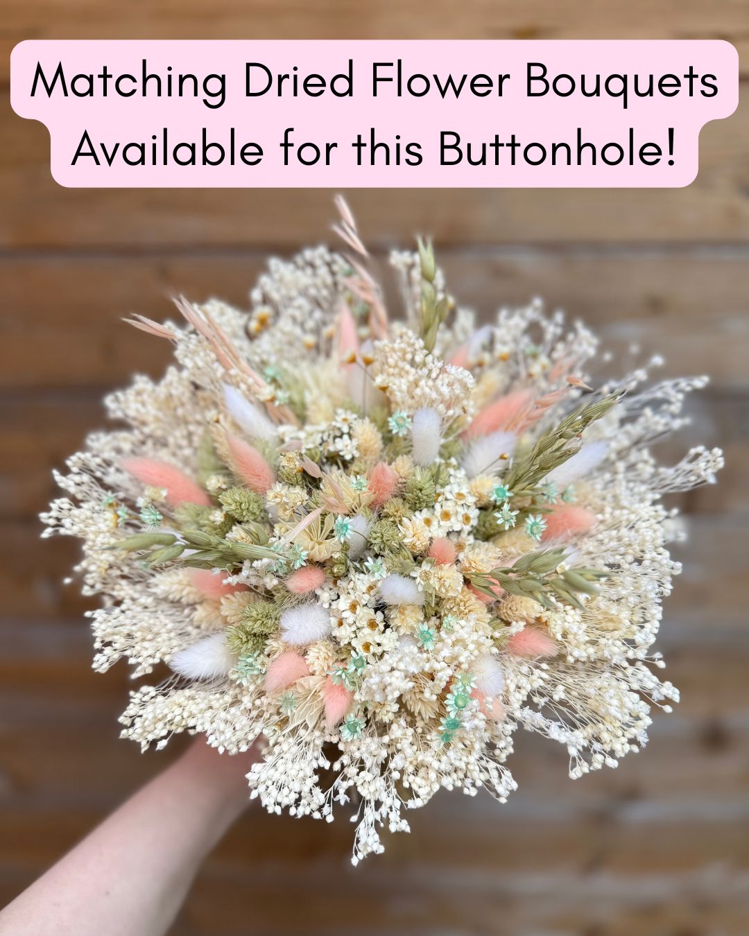 sage green and pink dried flower wedding bouquets