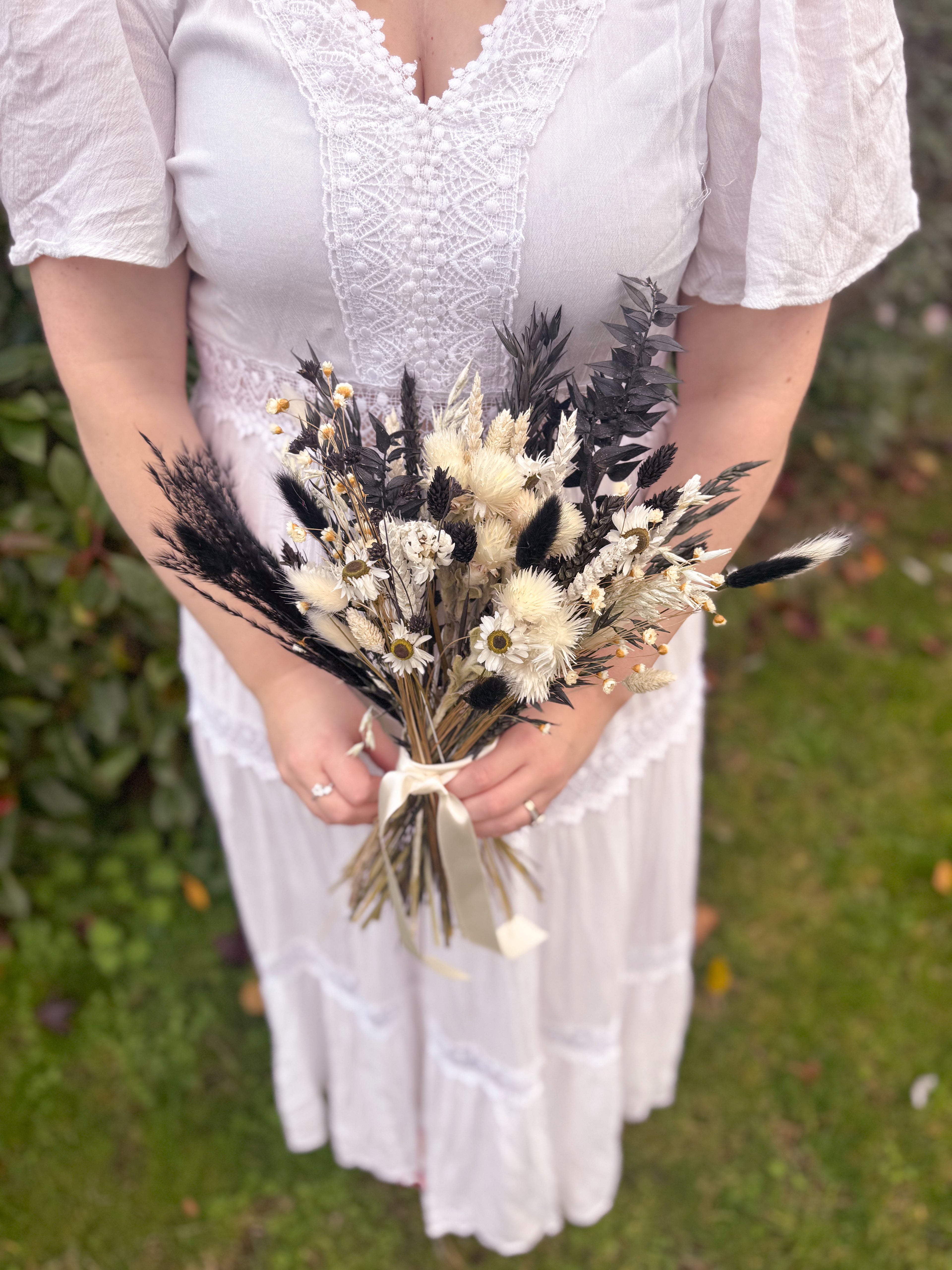 Black and White Wedding Dried Flower Bouquet image 2