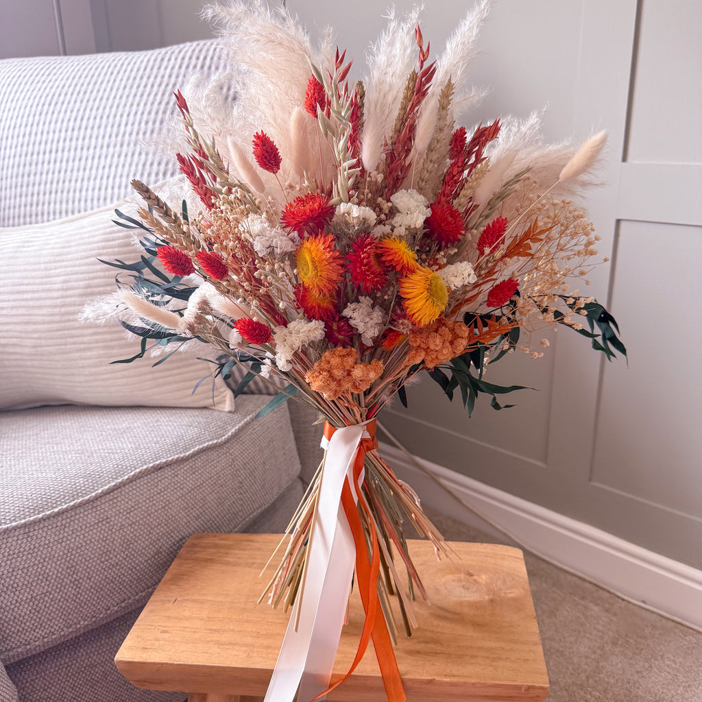 burnt orange bouquet with eucalyptus