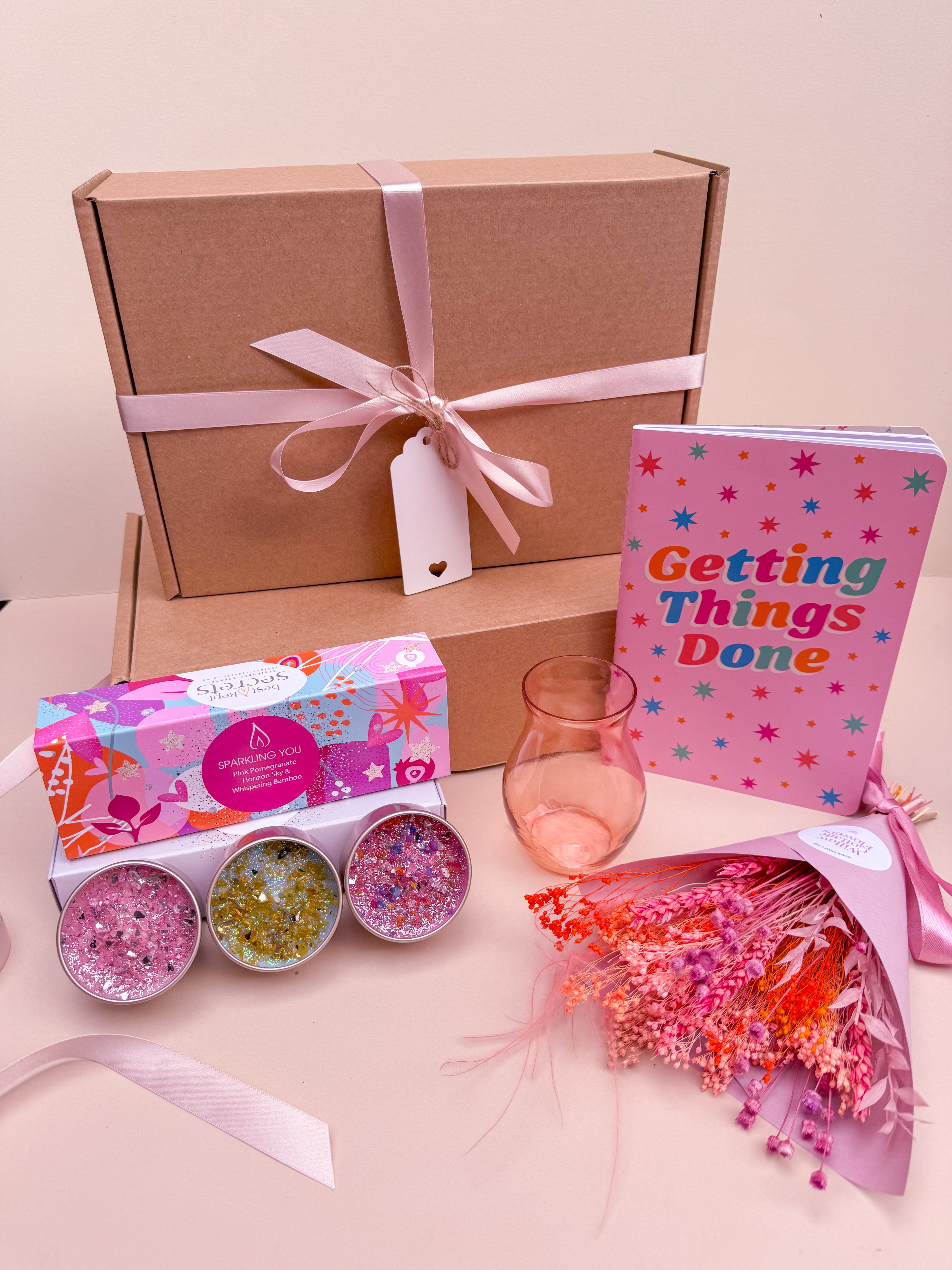 Pink Dried Flower Gift Hamper with Candles image 4