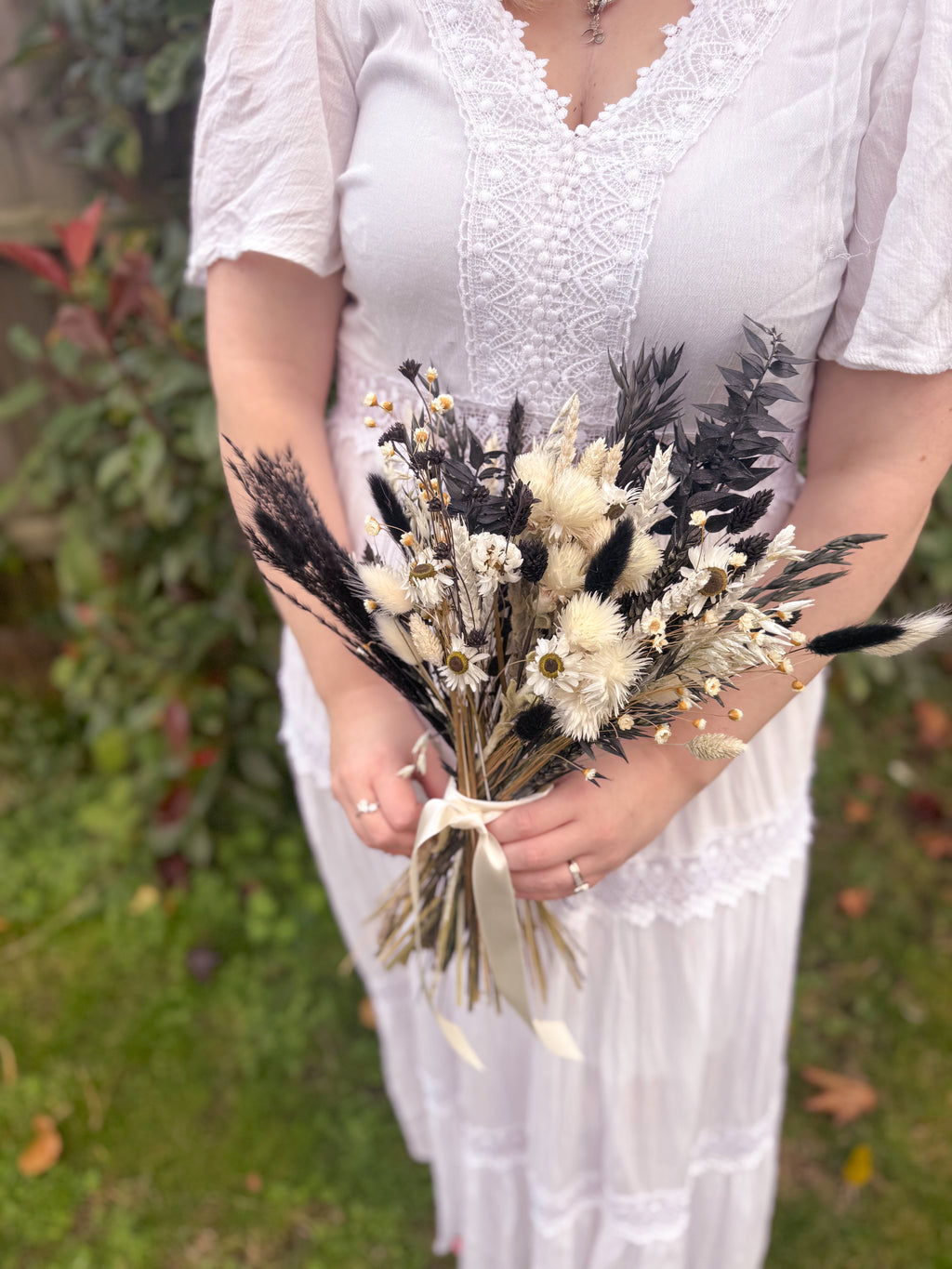 Black and White Wedding Dried Flower Bouquet image 4