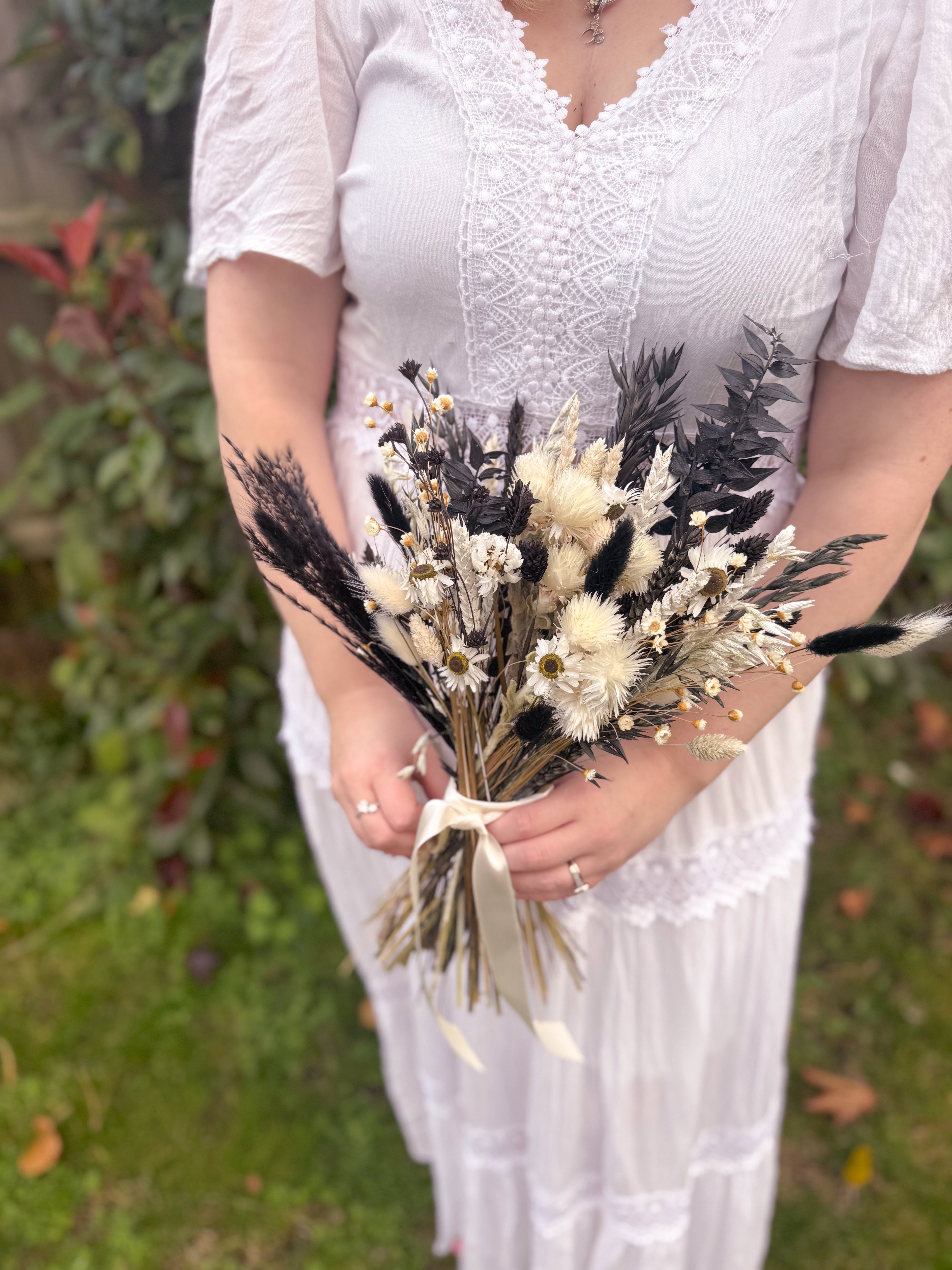 Black and White Wedding Dried Flower Bouquet image 4