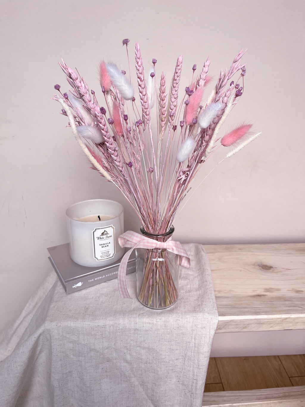 Pink Dried Flowers with Vase image 0