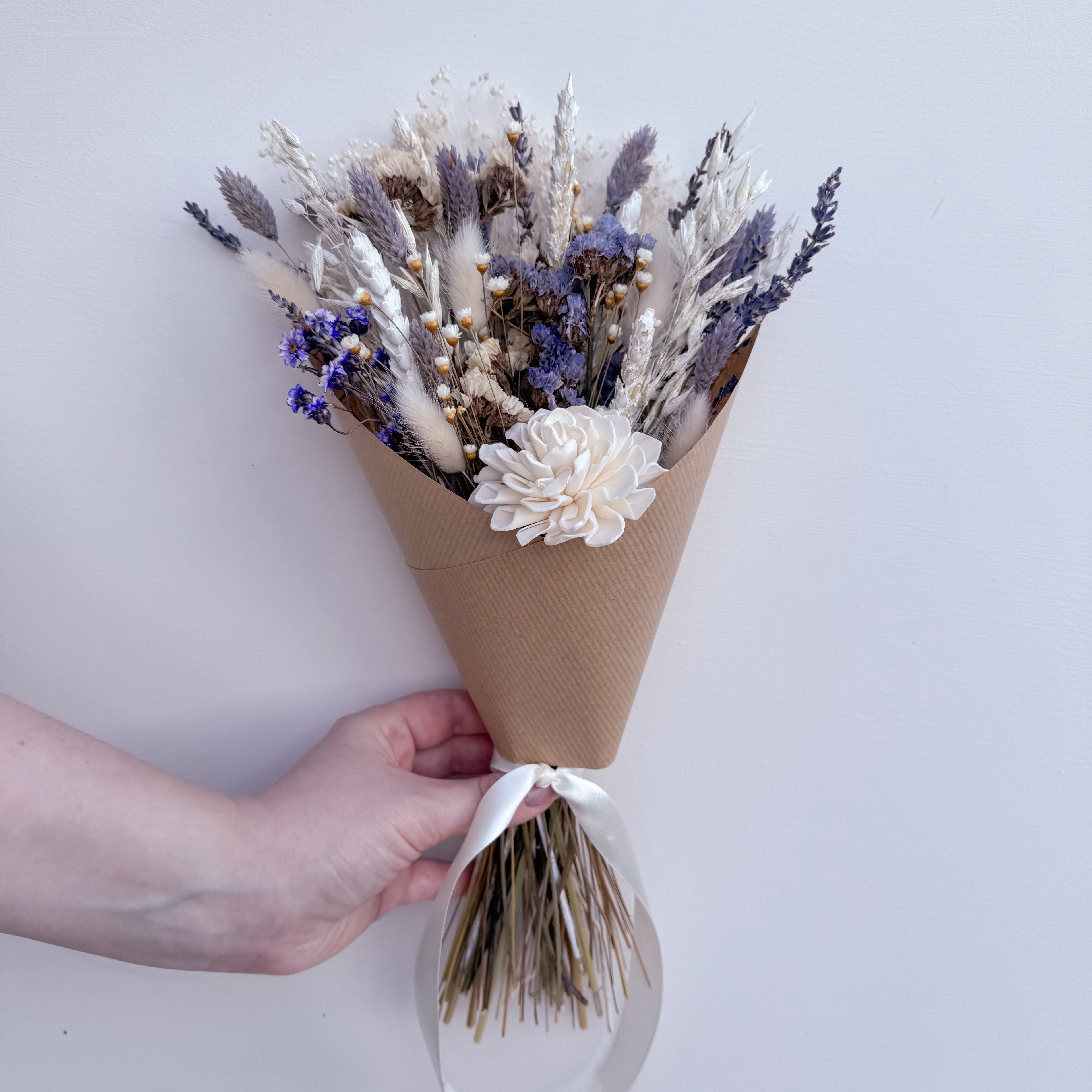 White Dried Flower Arrangement with Lavender image 3