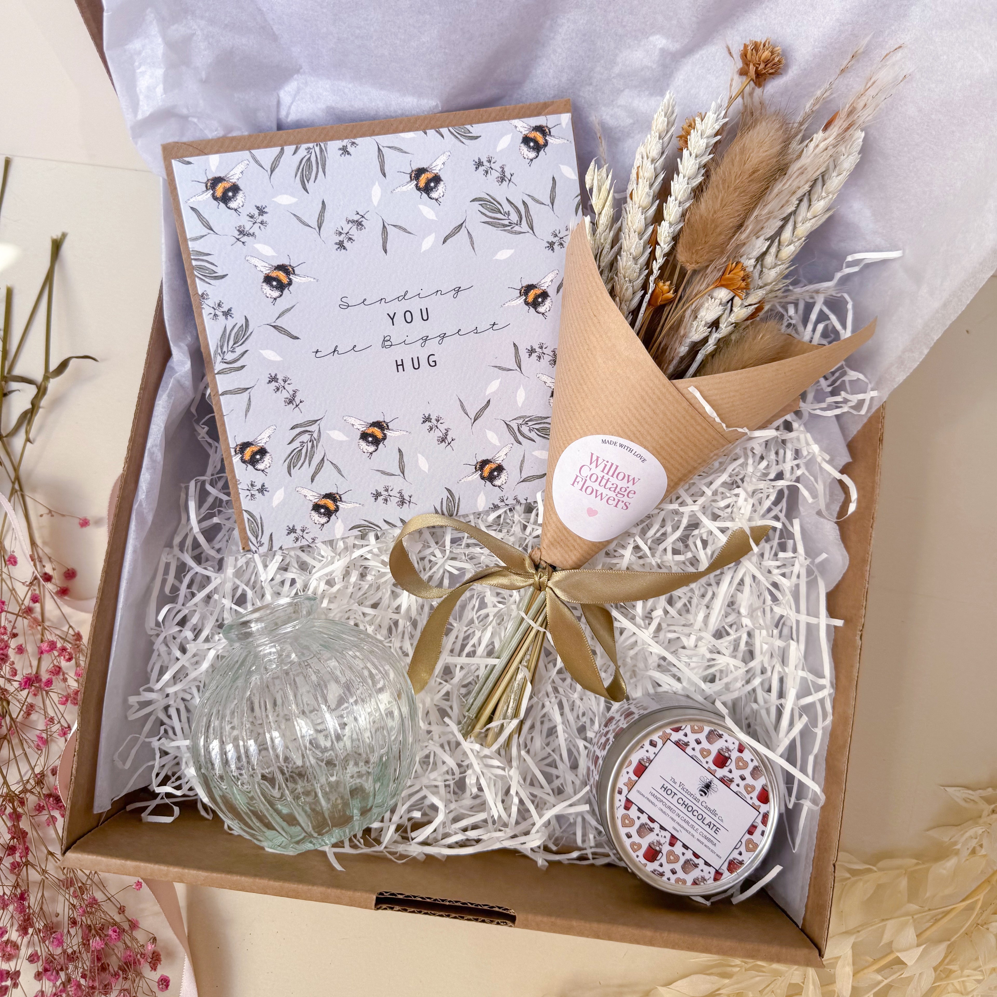 big hug gift hamper with flowers