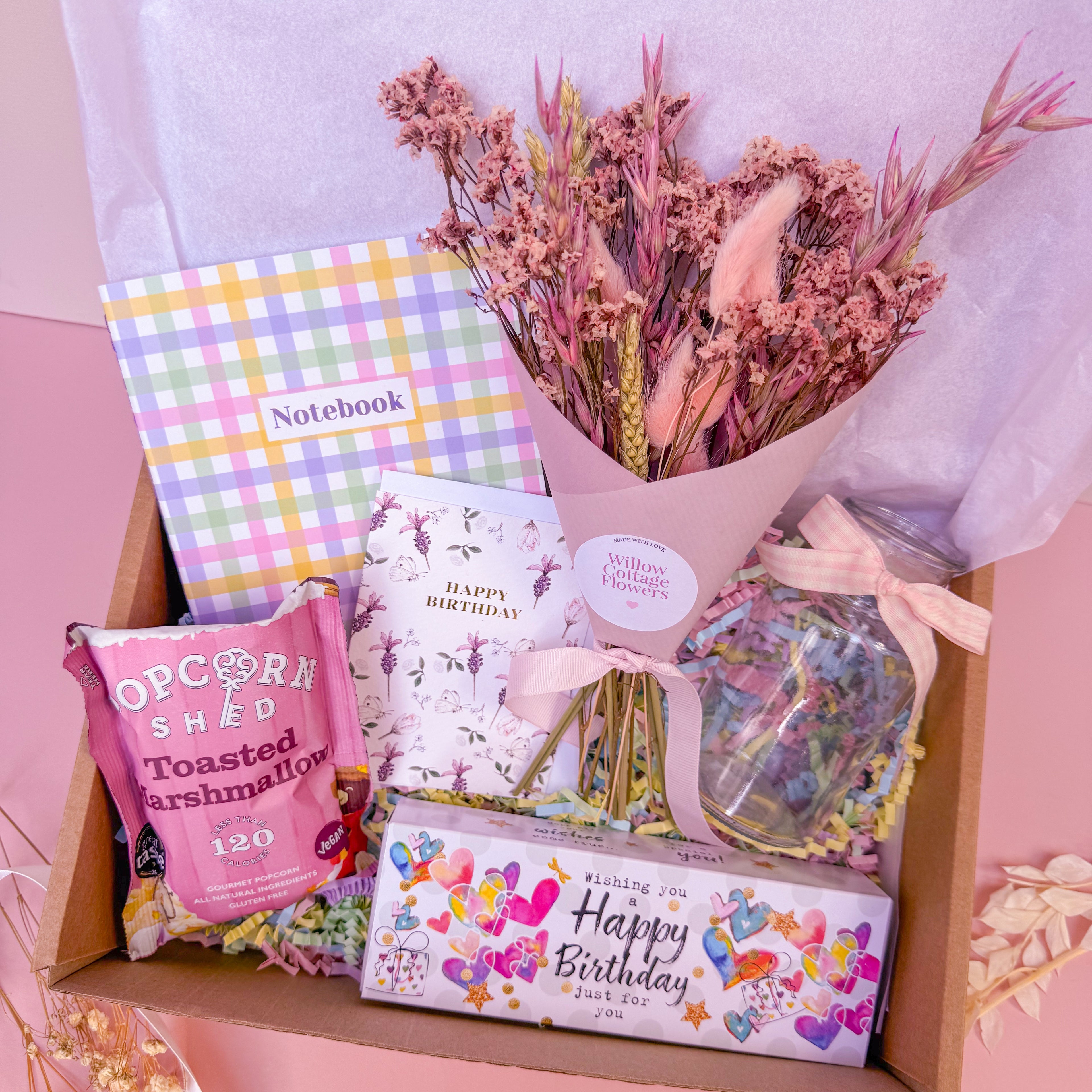 happy birthday pink pastel gift hamper for her