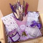 lavender gift box for birthday with dried flowers