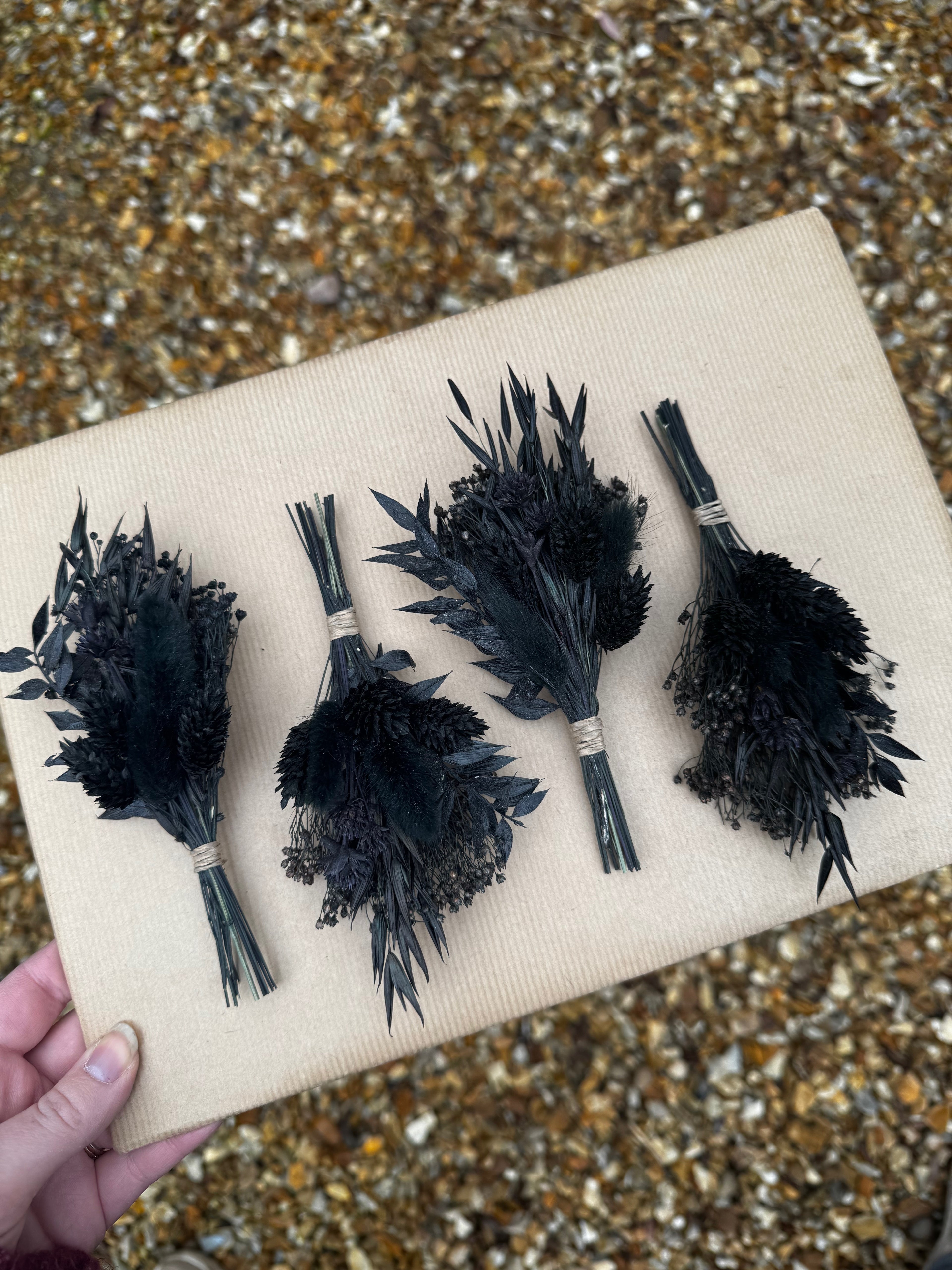 gothic black dried flower buttonhole
