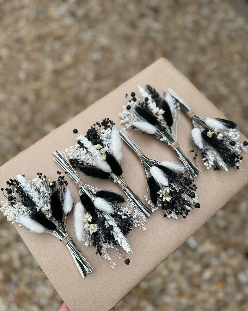 monochrome dried flower buttonhole