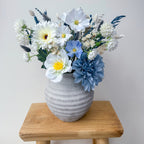 artificial cosmos daisy arrangement with faux chrysanthemums