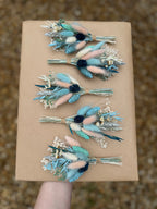 blue and pink buttonhole for wedding