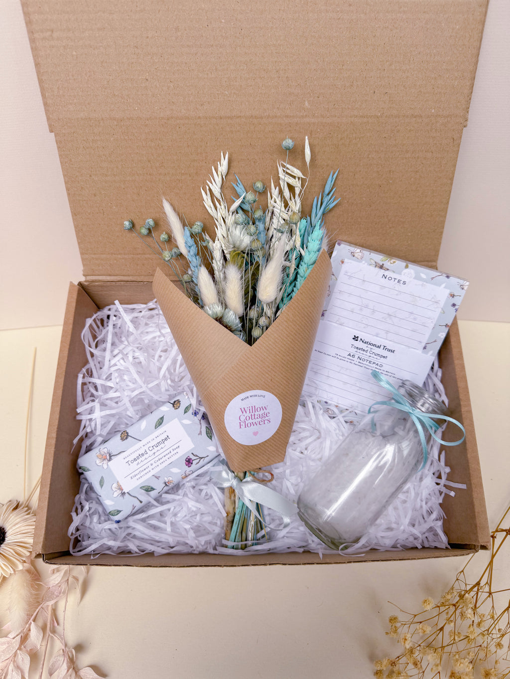 blue dried flower gift box