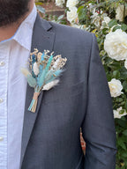 groom buttonhole in blue and white