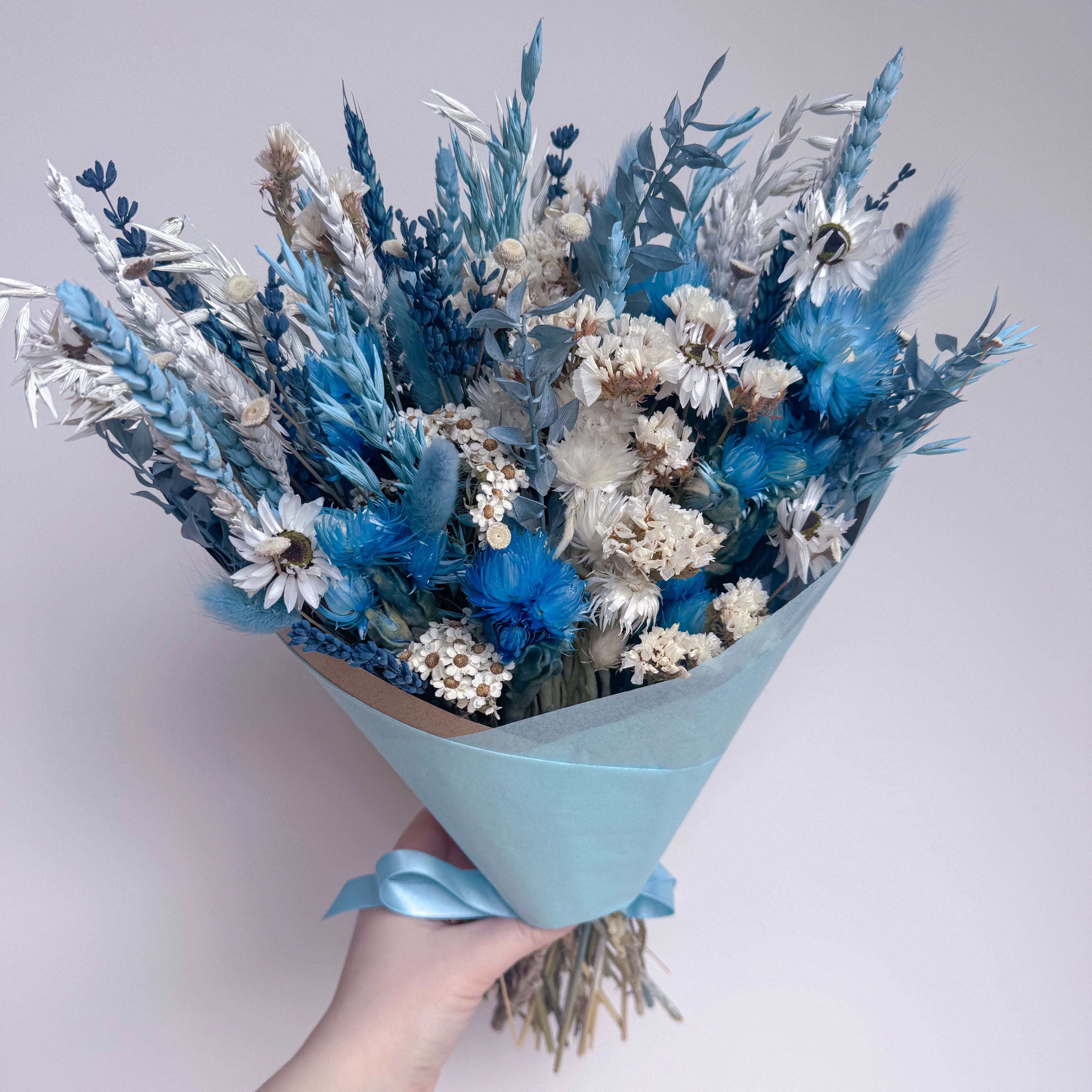 blue dried daisy bouquet