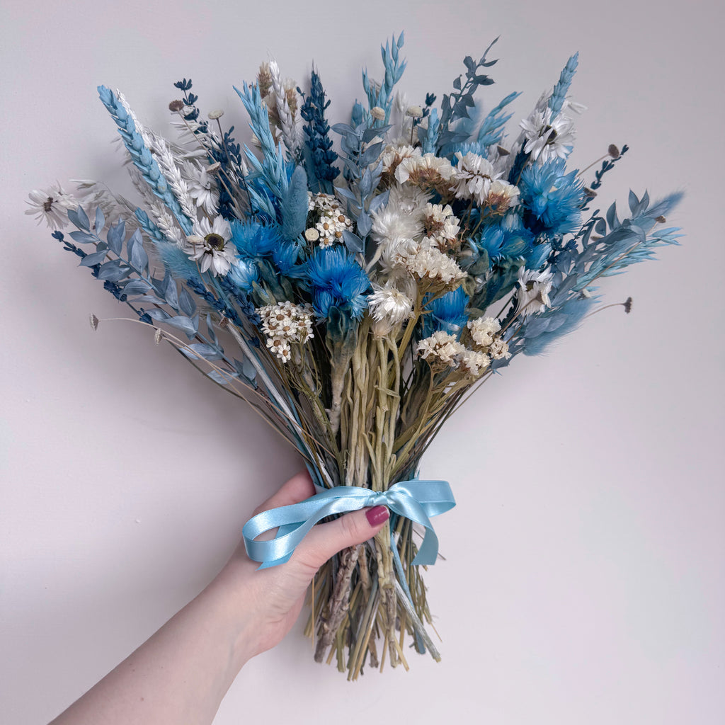 bright blue floral arrangement
