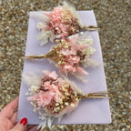 preserved pink hydrangea wedding boutonniere with pampas grass
