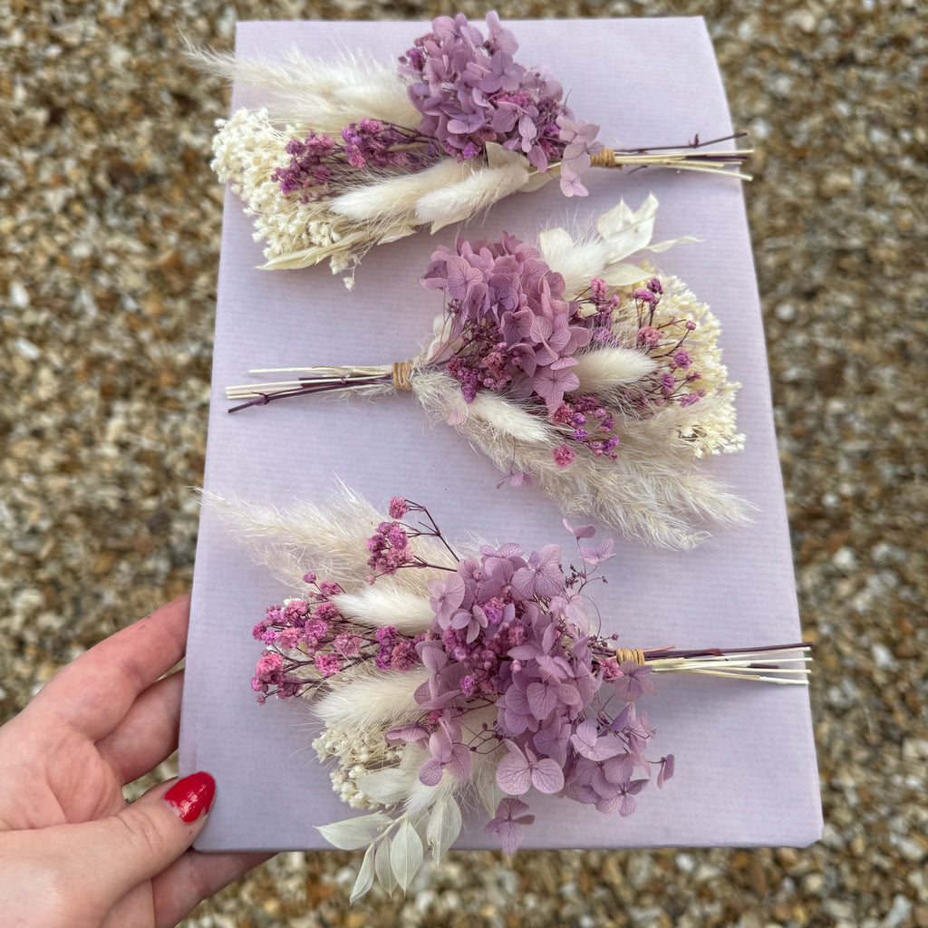 luxury purple buttonhole with hydrangea