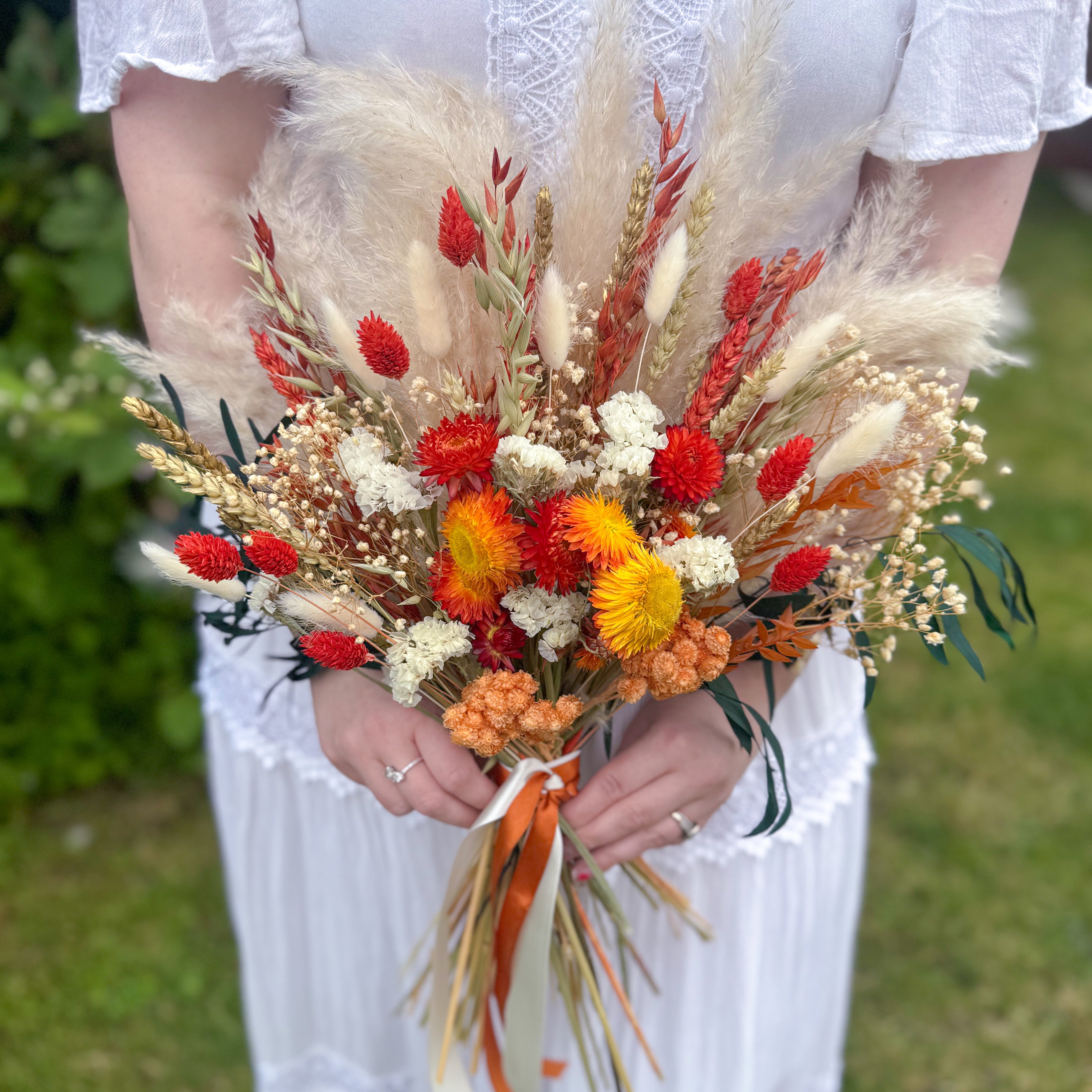 burnt orange pampas grass arrangement