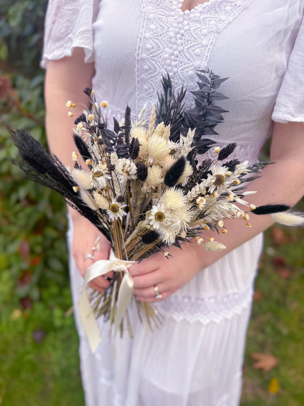 Black and White Wedding Dried Flower Bouquet image 5