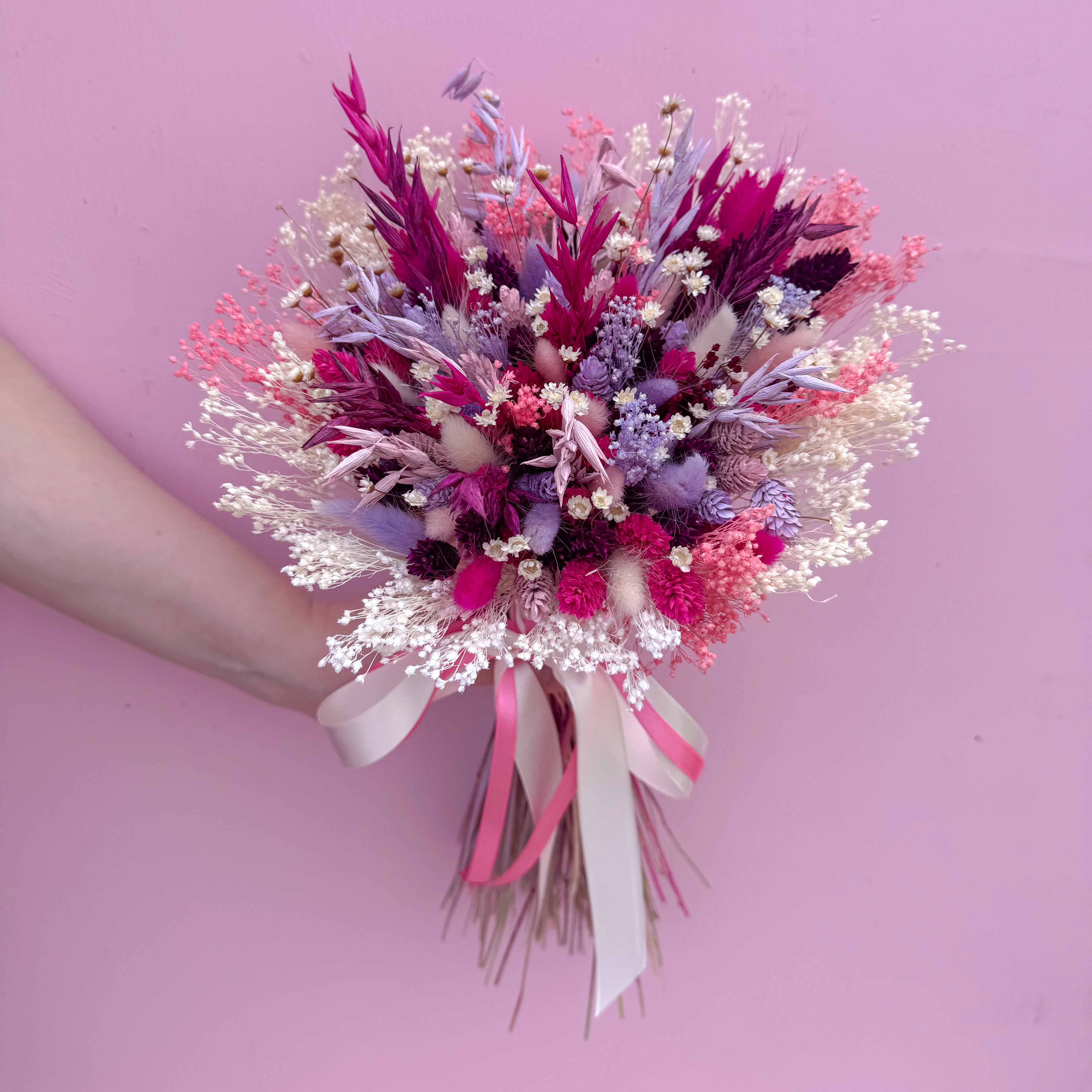 cerise and lilac wedding flower bouquet