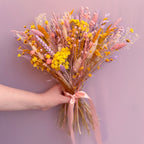 bright yellow and pink bouquet for mothers day