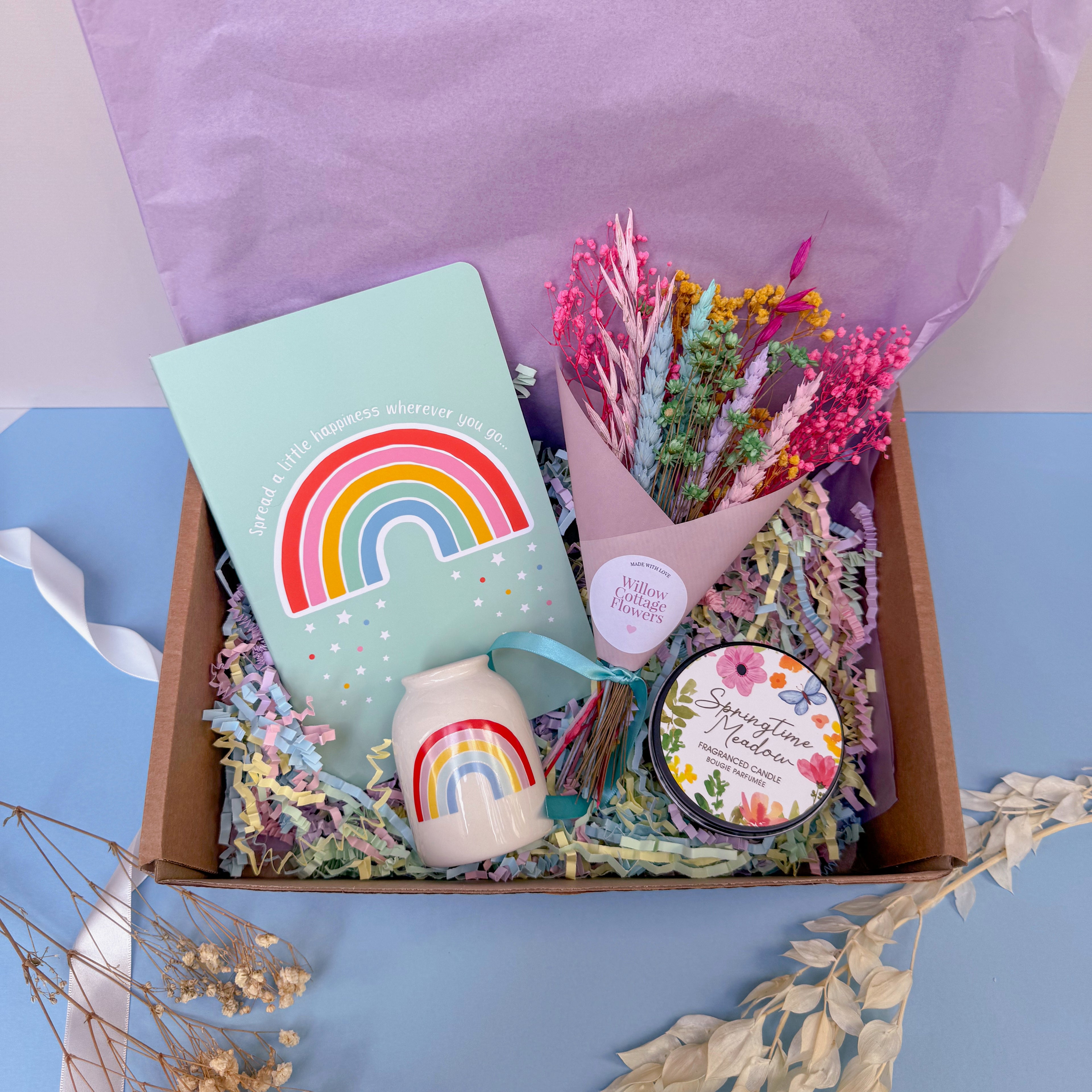 rainbow gift set with colourful home decor items