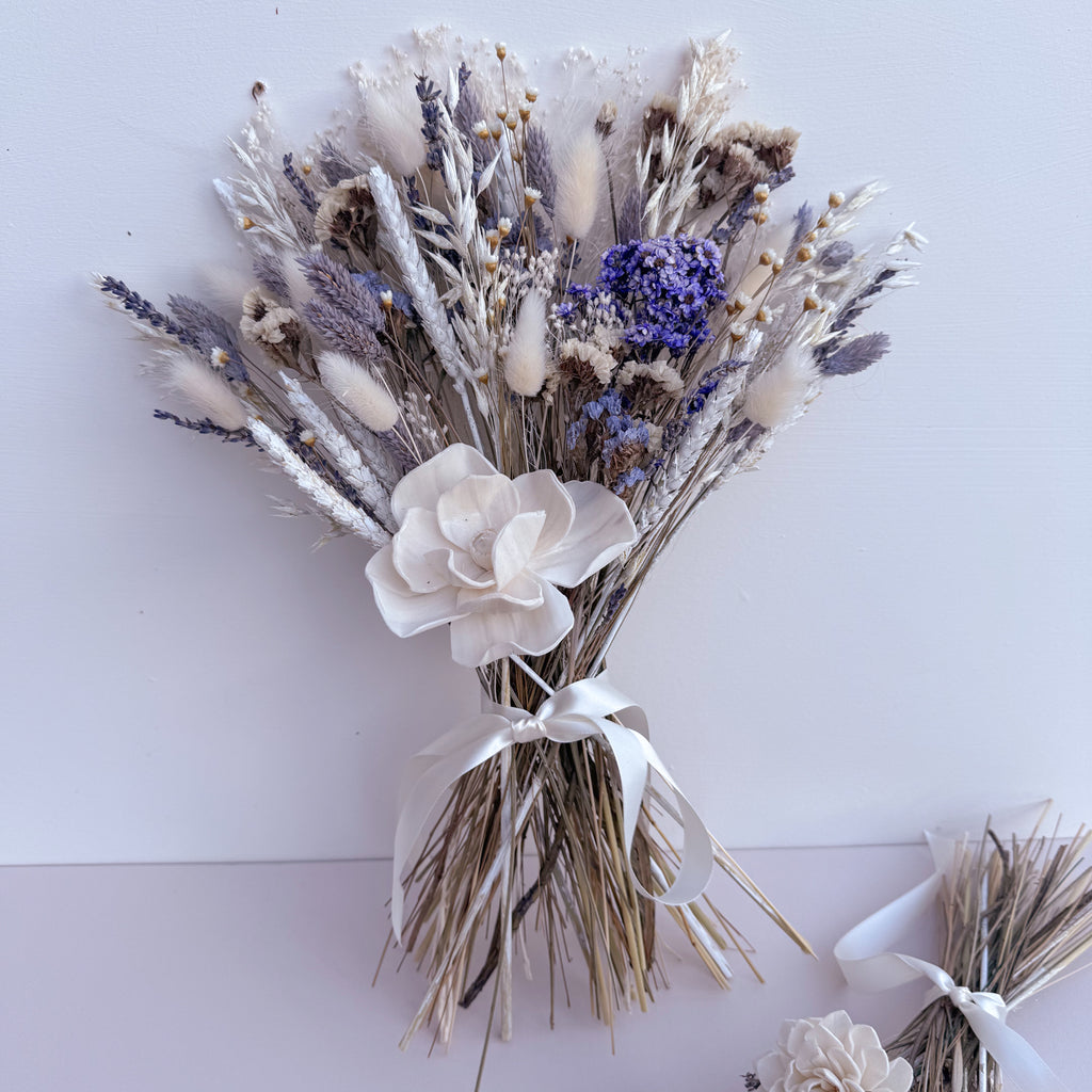 White Dried Flower Arrangement with Lavender image 0