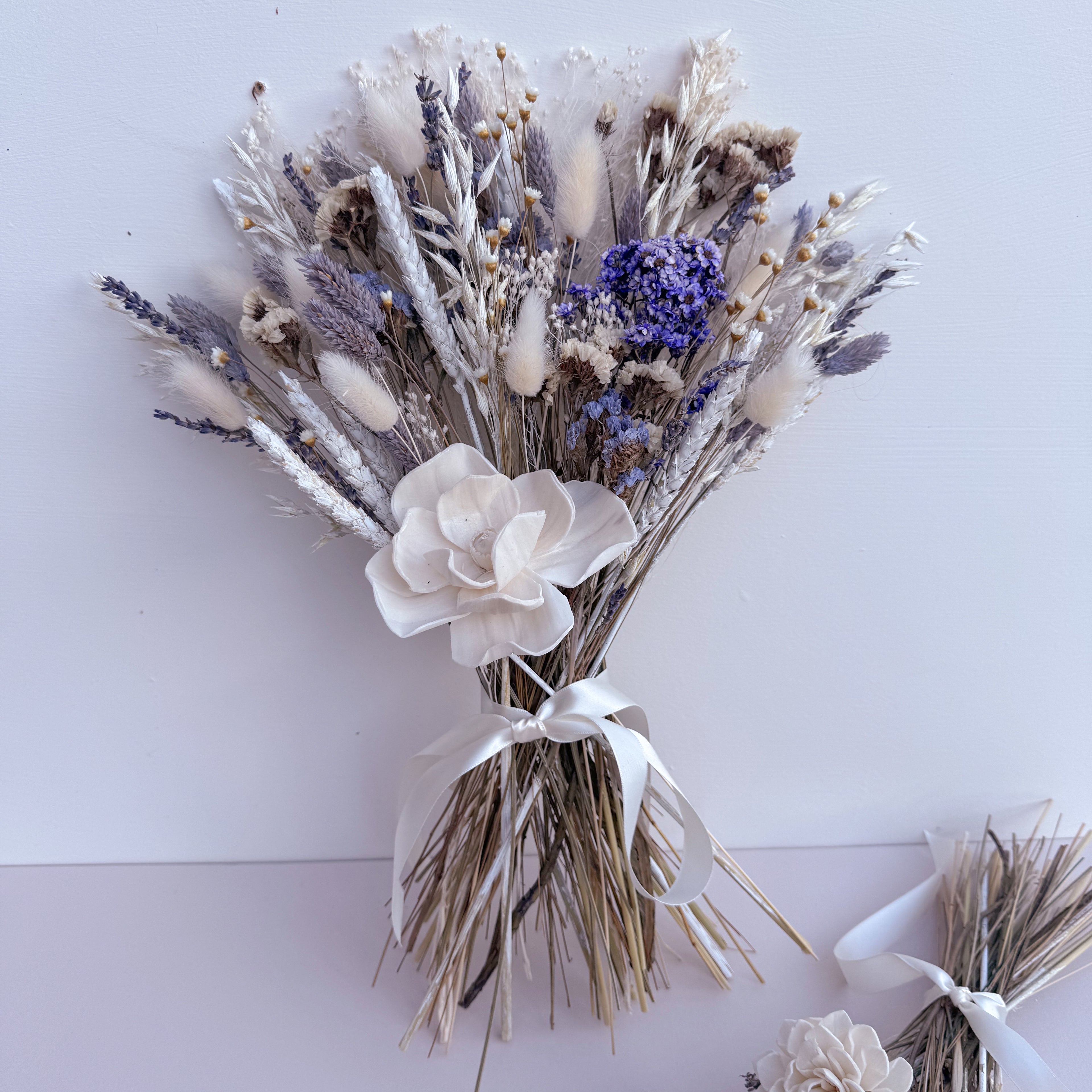 White Dried Flower Arrangement with Lavender image 0